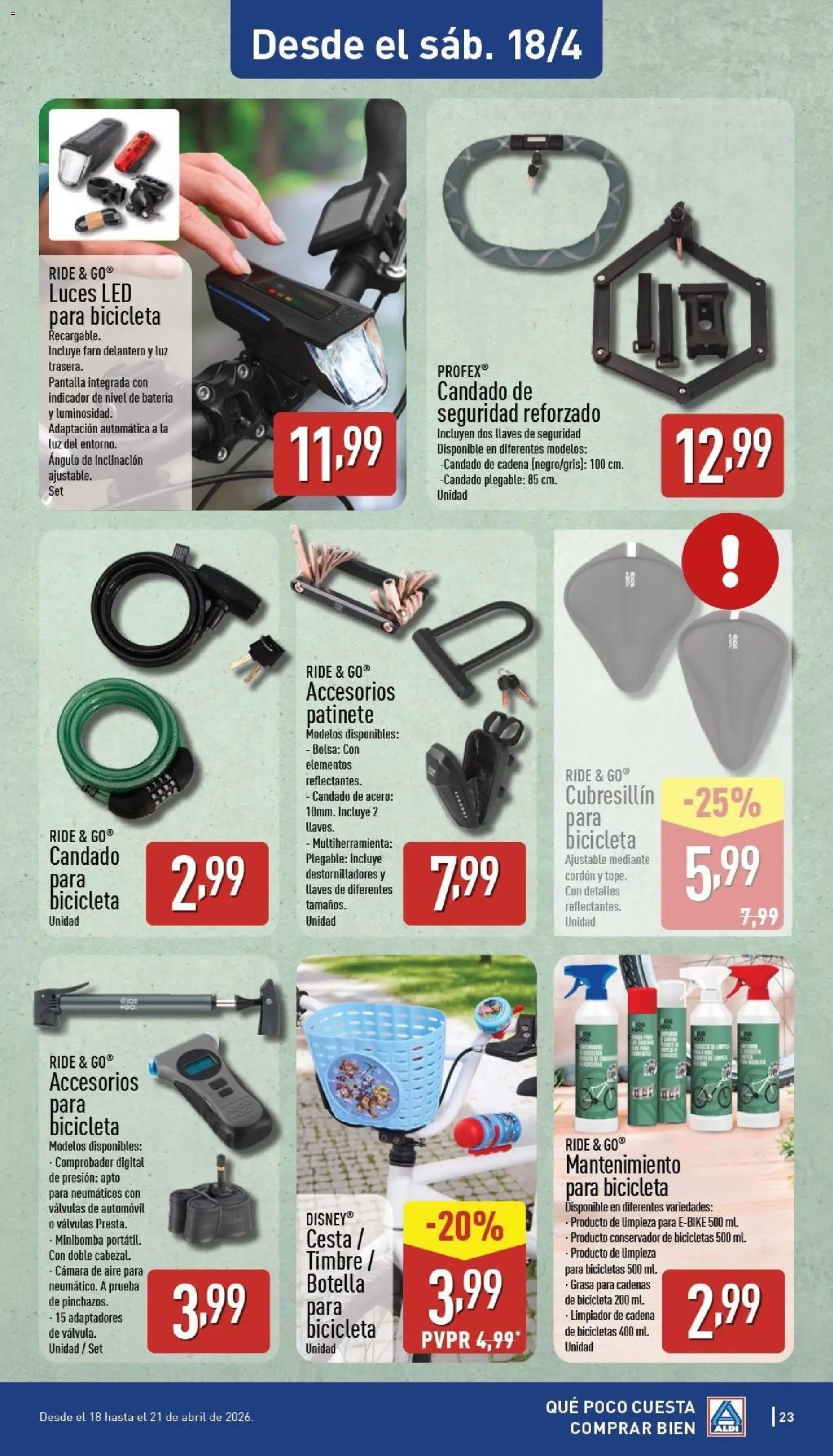 Aldi folleto Península │ válido desde el 13.04.2026 | Página: 23 | Productos: Bicicleta, Cámara, Bolsa, Cesta