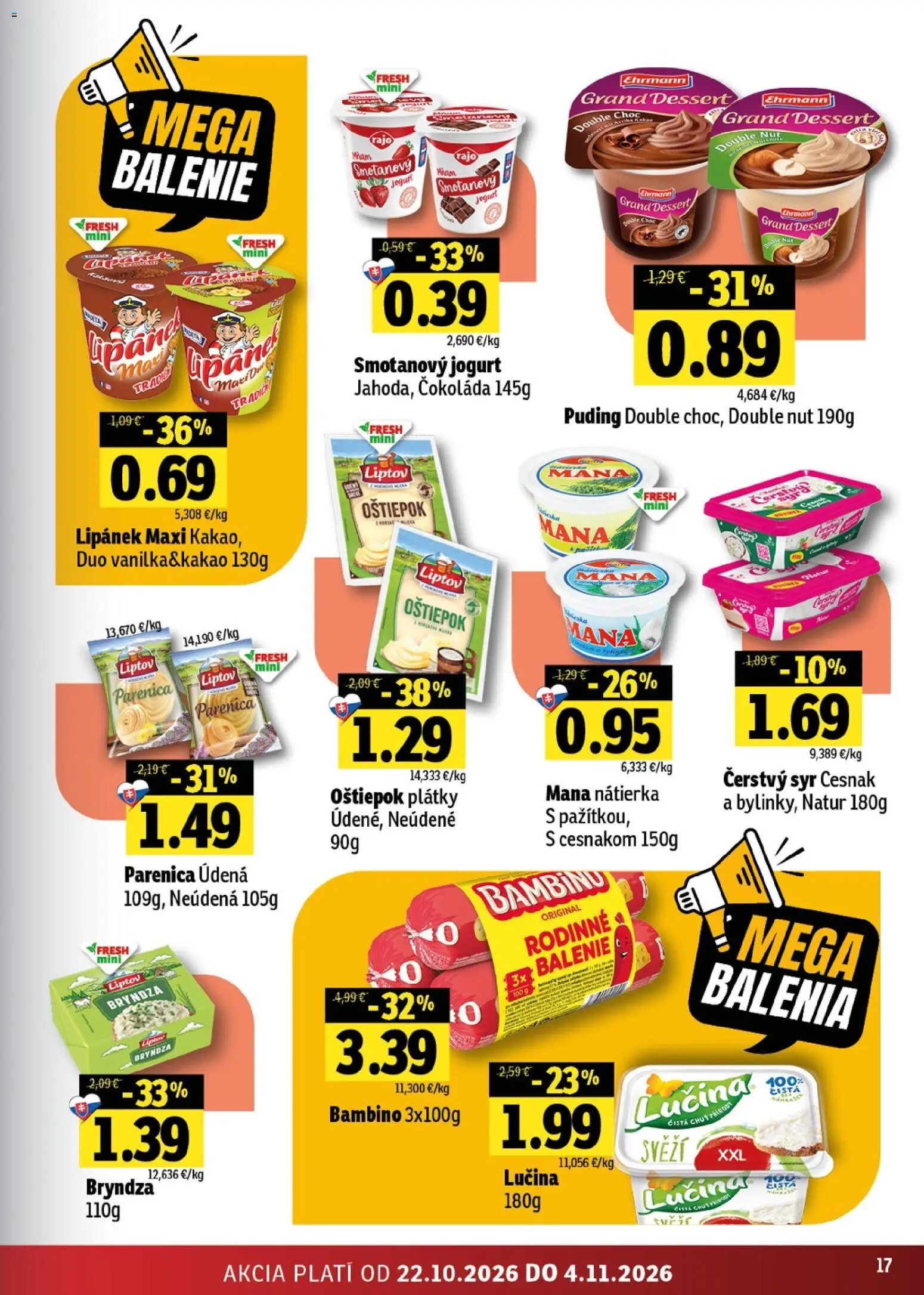 Nové Fresh akcie – leták je platný od 22.10.2026 | Strana: 17 | Produkty: Čokoláda, Cesnak, Smotanový jogurt, Vanilka
