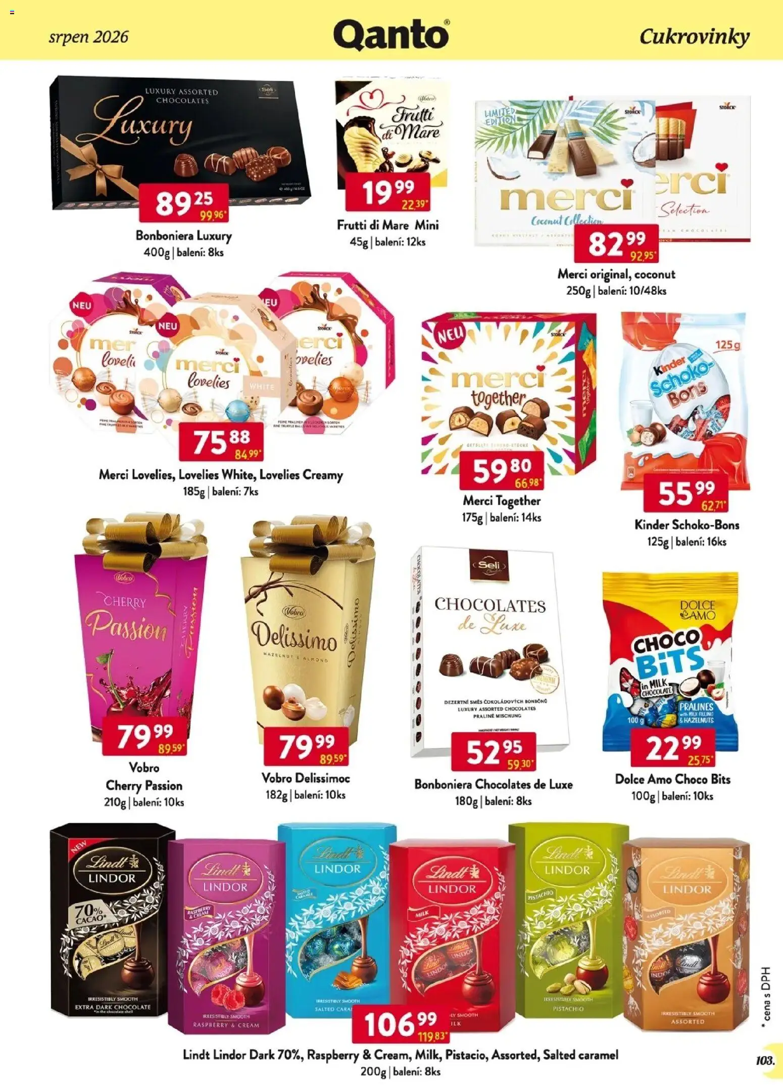 Astur & Qanto leták - Velkoobchod 08/2026 od 01.08.2026 | Strana: 104 | Produkty: Lindor, Schoko Bons, Lindt lindor, Cukrovinky
