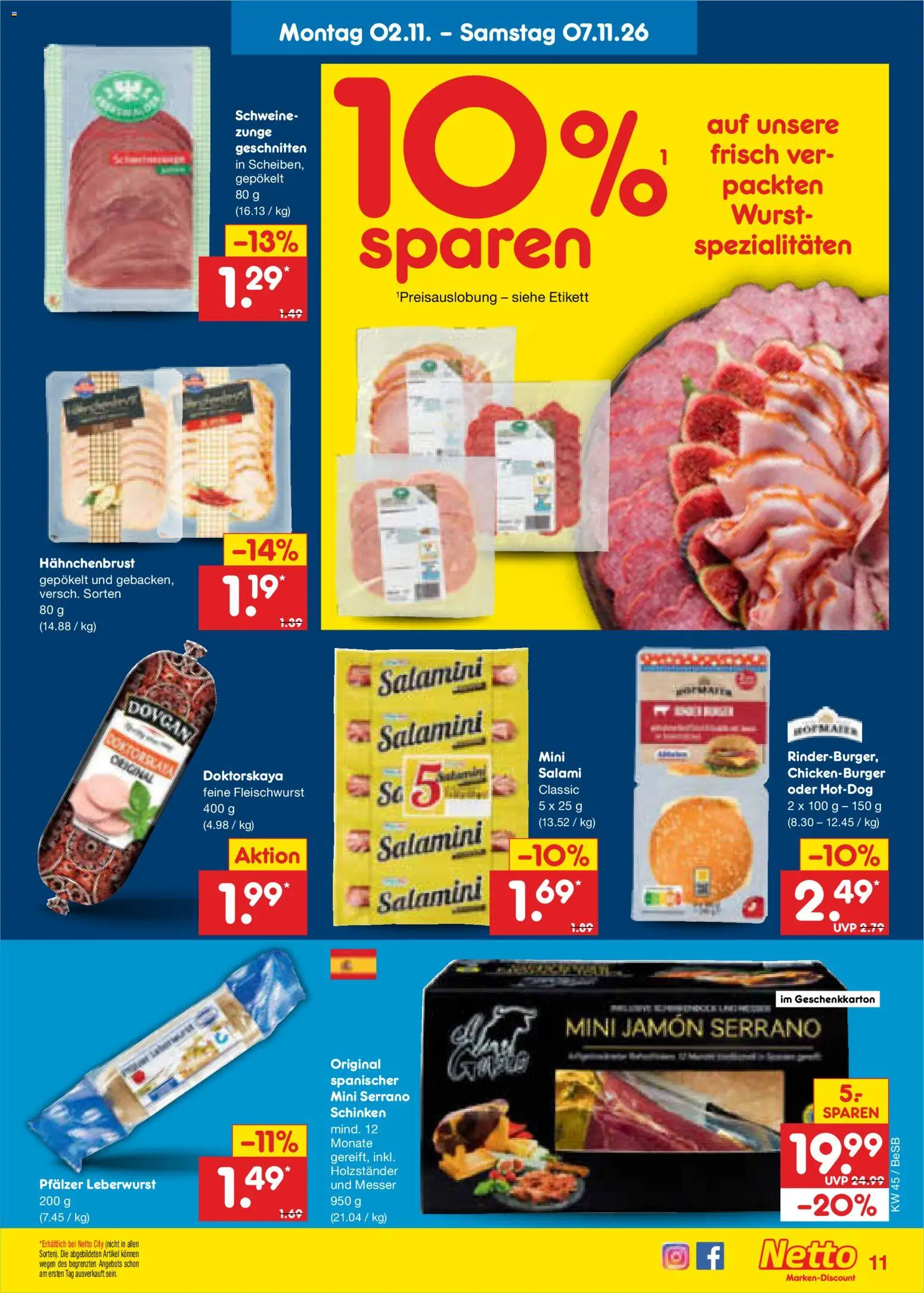 Netto Marken-Discount Prospekt – gültig ab 02.11.2026 | Seite: 17 | Produkte: Spezialitäten, Salami, Serrano schinken, Schinken