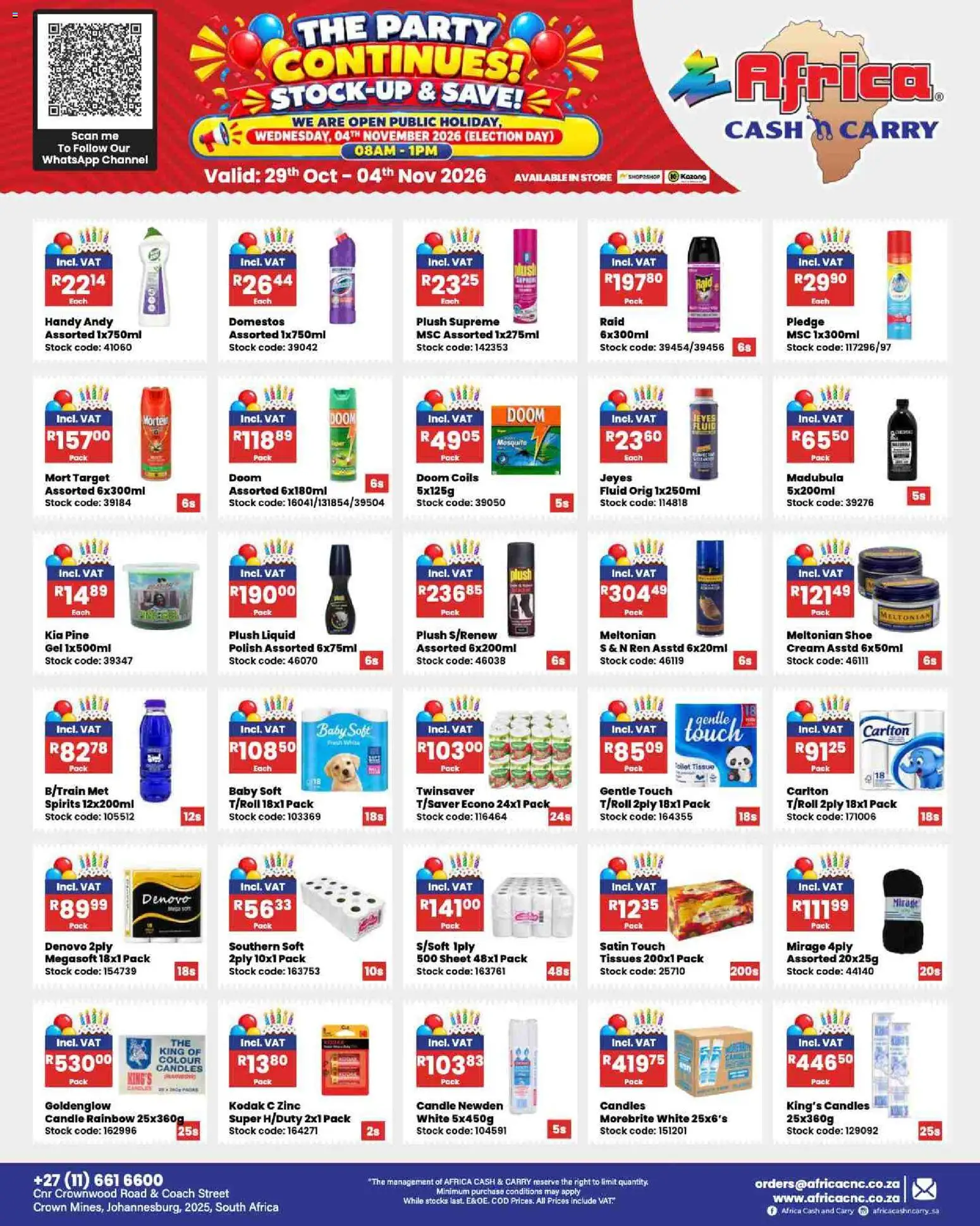 New Africa Cash & Carry catalogue – valid from 29/10/2026 | Page: 18 | Products: Toilet, Cream, Stock, Tissues
