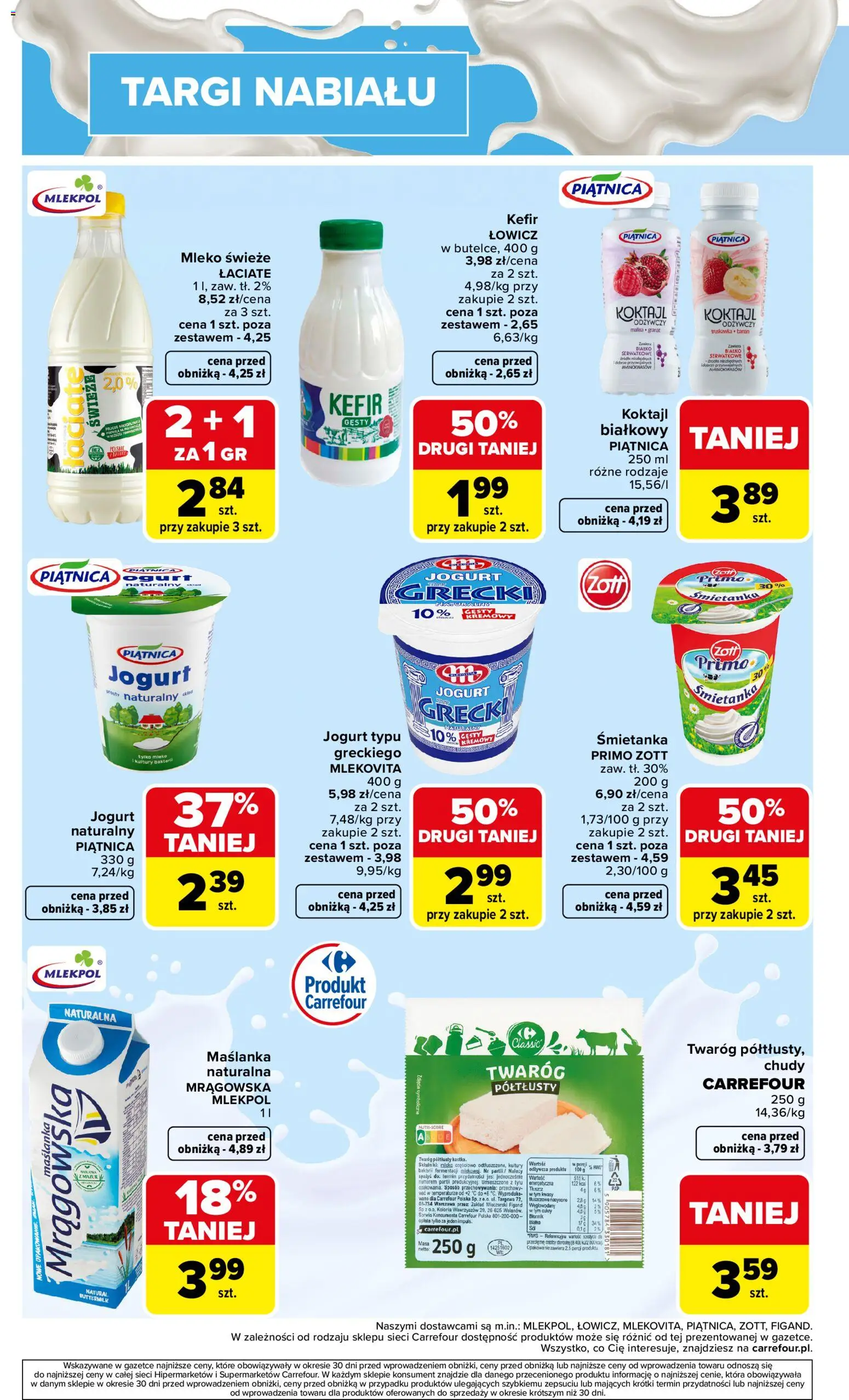 Carrefour gazetka - Targi nabiału od 18.05.2026 | Strona: 4 | Produkty: Twaróg chudy, Kefir, Mleko, Twaróg