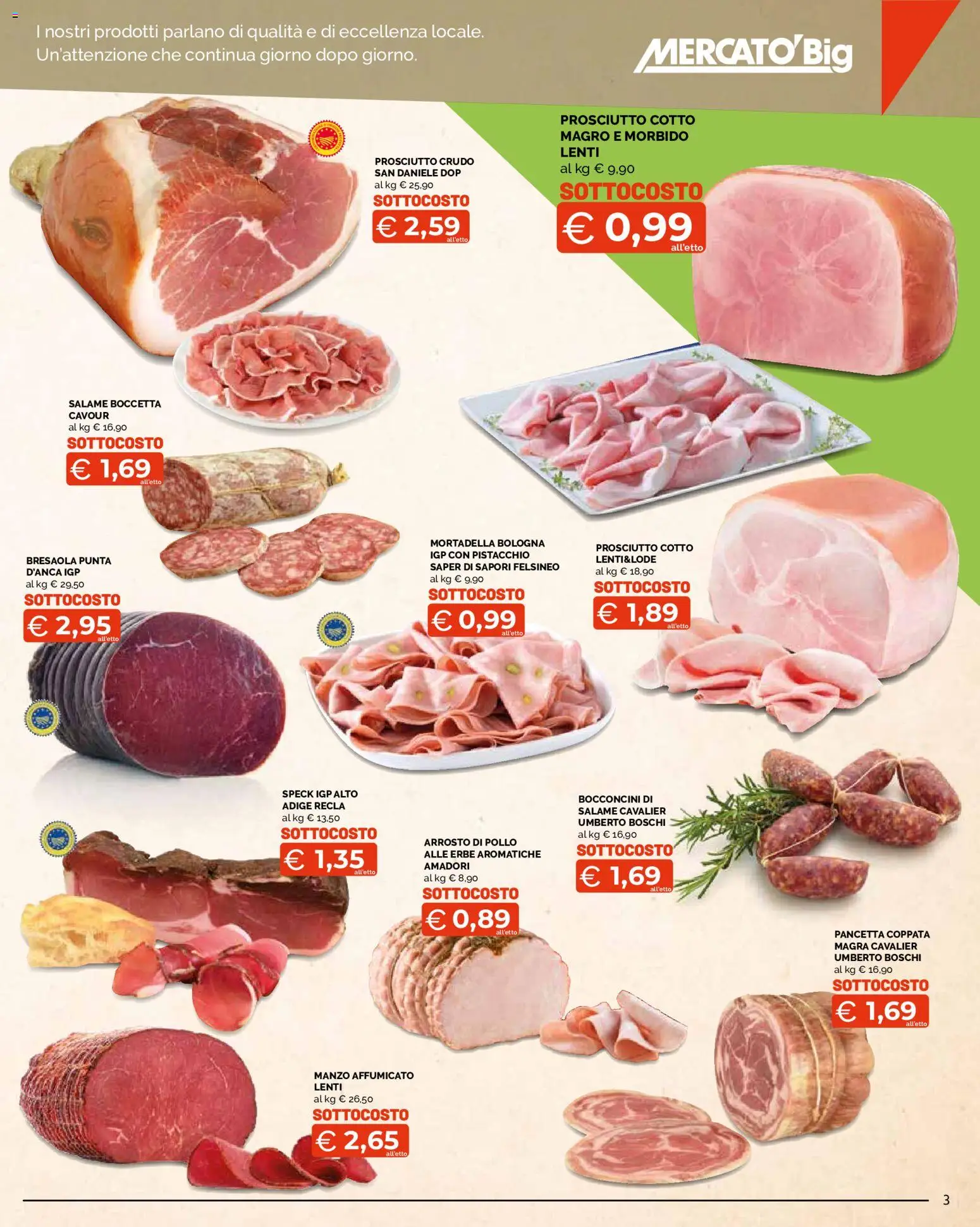 Volantino Mercatò del 22/10/2026 | Pagina: 3 | Prodotti: Pollo, Manzo, Prosciutto, Lenti