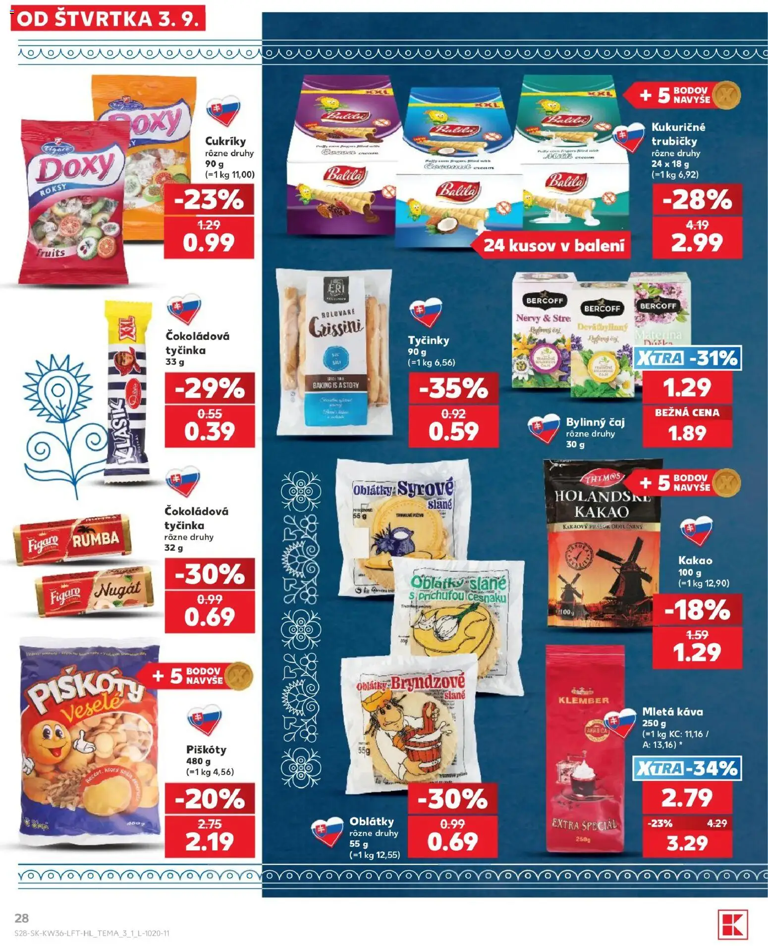 Nové Kaufland akcie – leták je platný od 03.09.2026 | Strana: 28 | Produkty: Čaj, Trubičky, Mletá káva, Kakao