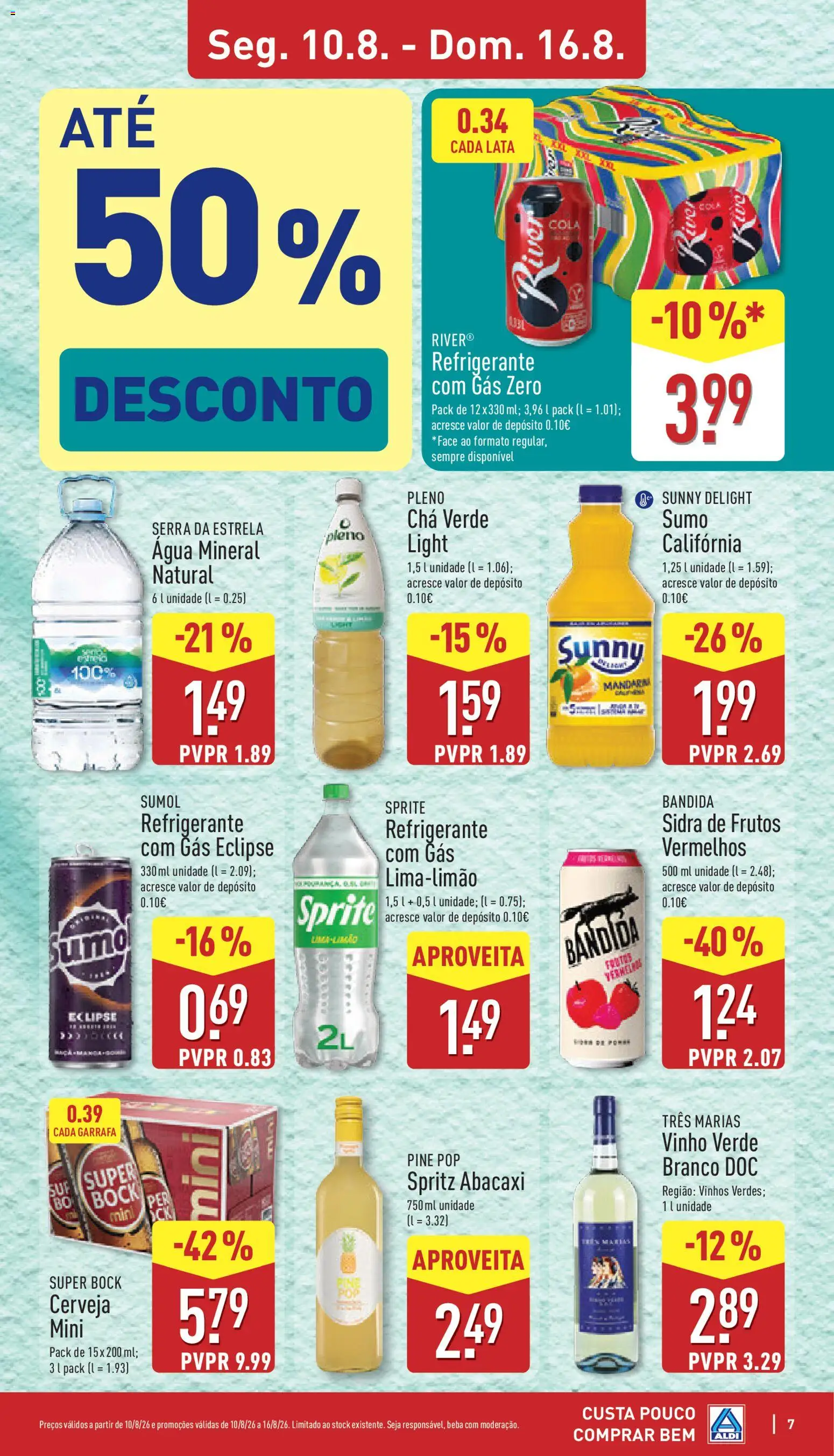 Aldi folheto │ válido de 10/08/2026 | Página: 7 | Produtos: Refrigerante, Super bock, Chá, Abacaxi