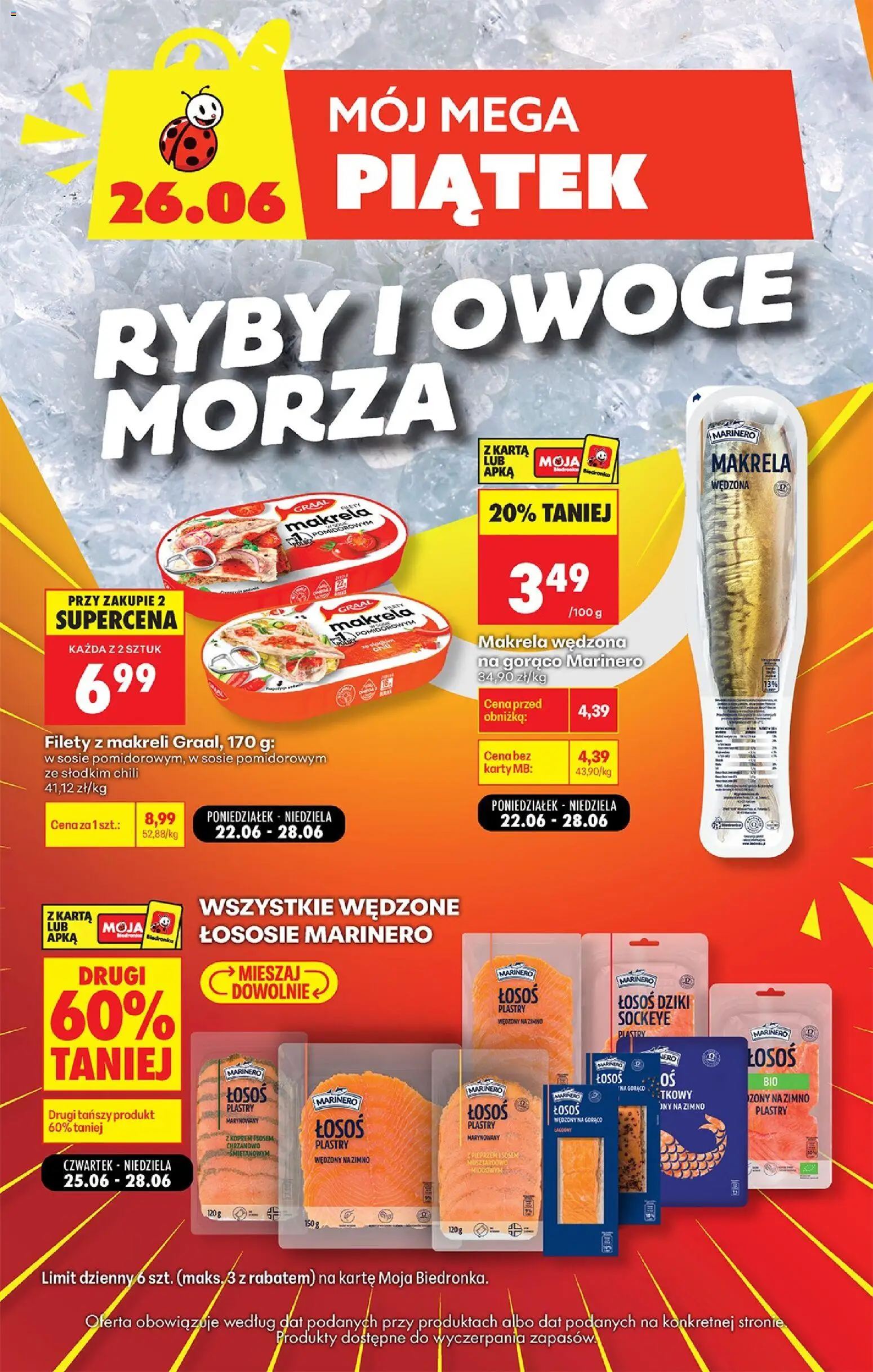 Biedronka Polsko leták - Mój Mega Piątek od 26.06.2026 | Strana: 3 | Produkty: Ryby, Losos, Makrela, Karty