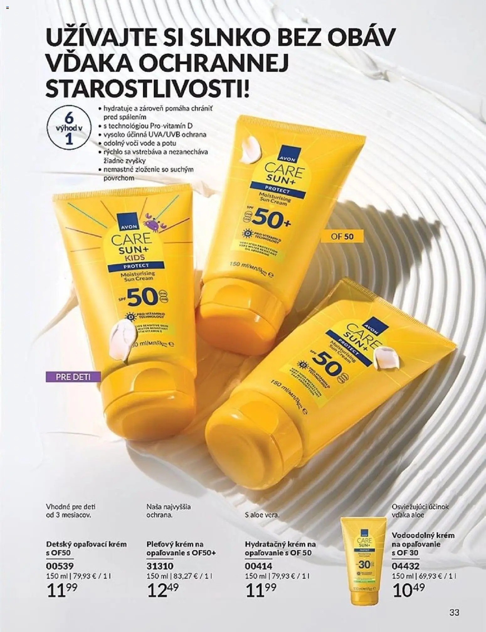 Nové Avon akcie – leták je platný od 01.06.2026 | Strana: 33 | Produkty: Opaľovací krém, Krém