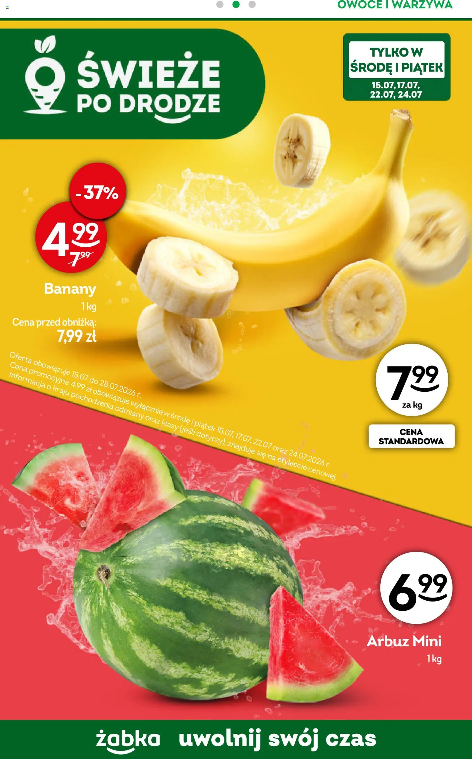 Żabka gazetka - Codzienne produkty od 15.07.2026 | Strona: 8 | Produkty: Arbuz, Banany, Warzywa, Owoce