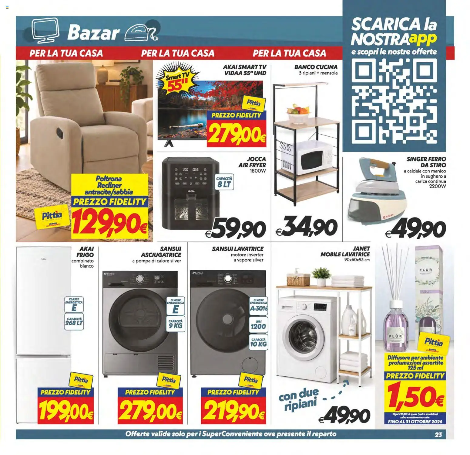 Volantino SuperConveniente del 02/10/2026 | Pagina: 23 | Prodotti: smart TV, Ferro, Poltrona, Mensola