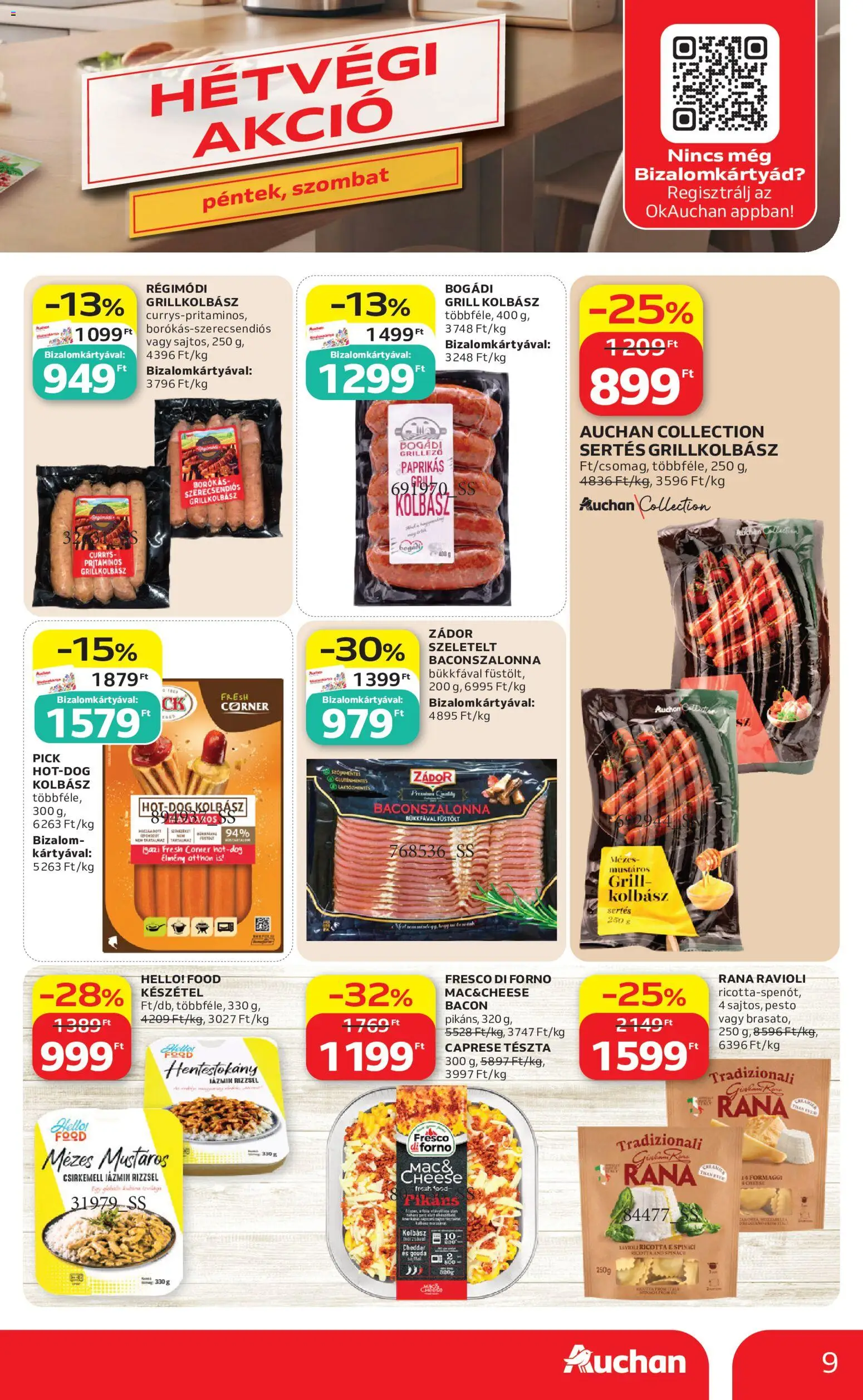 Auchan akciós ujság - amely érvényes a következő dátumtól: 18.06.2026 | Oldal: 9 | Termékek: Ricotta, Kolbász, Tészta, Csirkemell