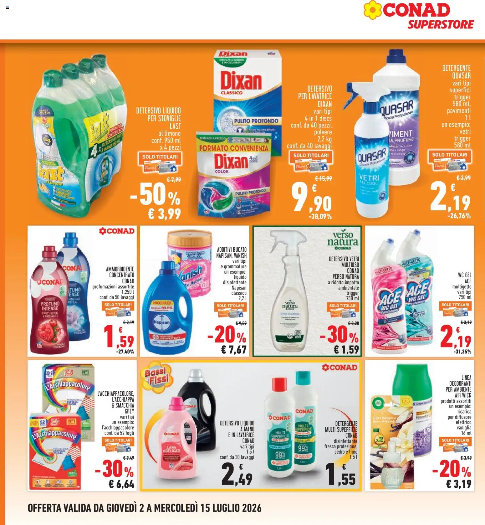 Volantino Conad del 02/07/2026 | Pagina: 22 | Prodotti: Ammorbidente, Detergente, Limone, WC
