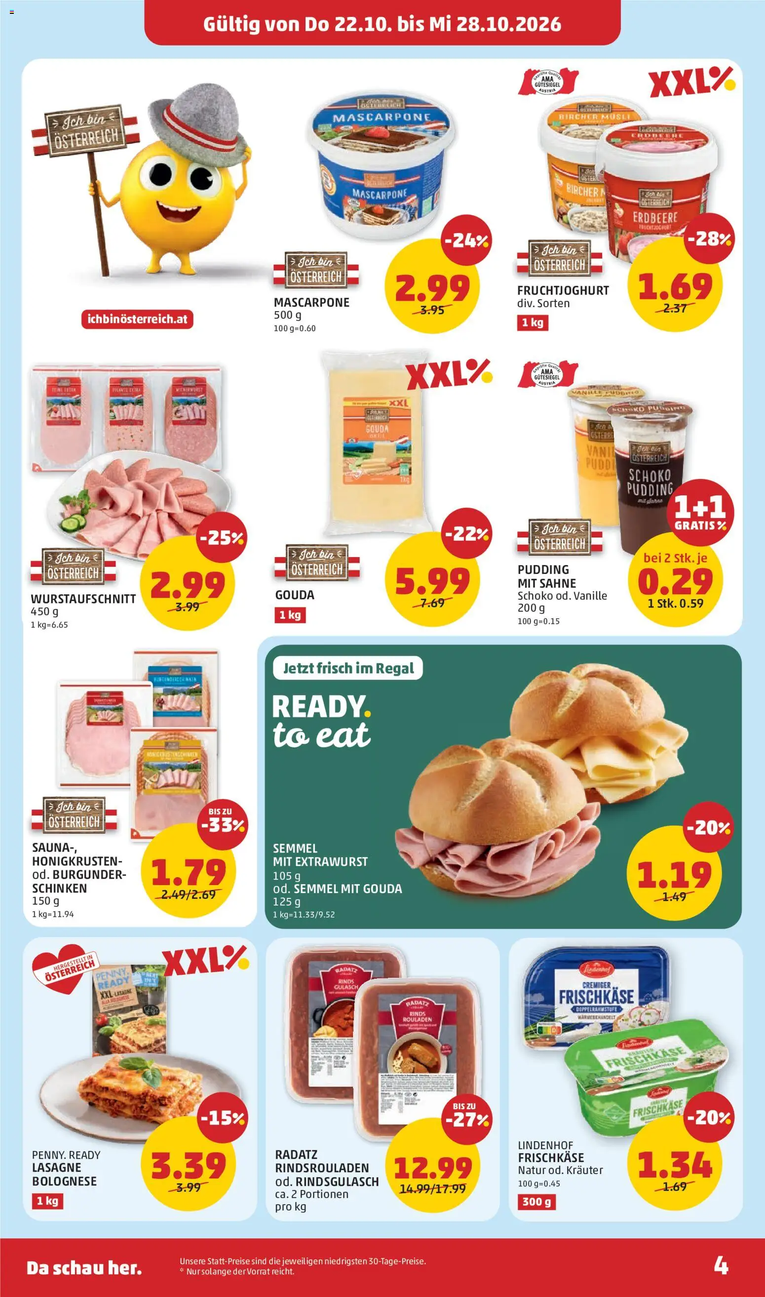 Penny Markt Eröffnung gültig ab 22.10.2026 | Seite: 4 | Produkte: Sahne, Vanille, Regal, Schinken