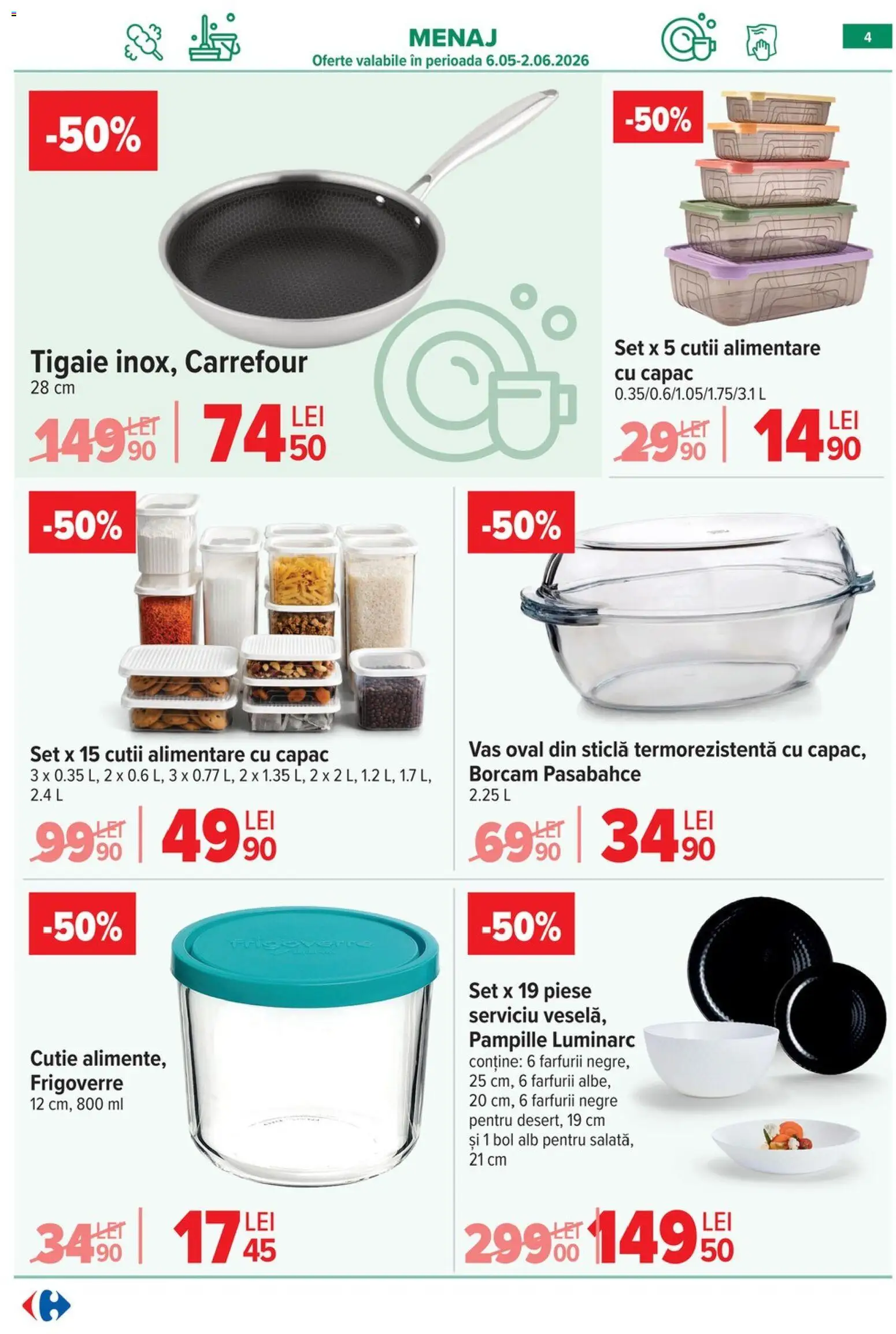 Noul catalog Carrefour – valabil de la 06.05.2026 | Pagină: 5 | Produse: Tigaie, Bol, Cutie