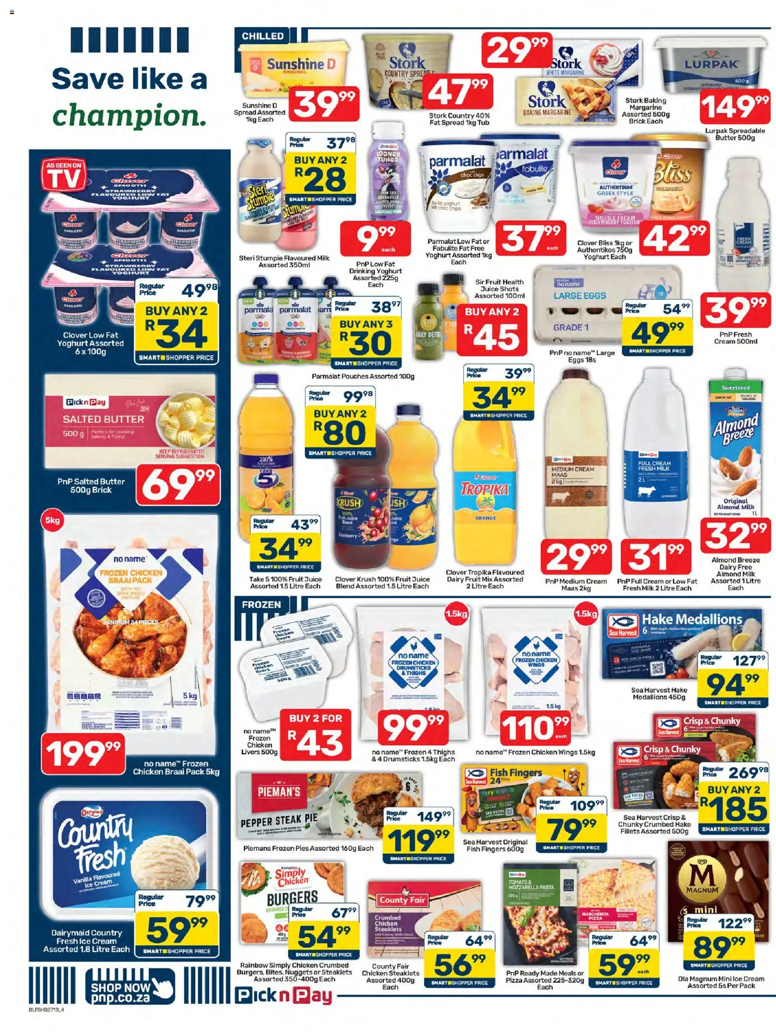 New Pick n Pay catalogue – valid from 07/08/2026 | Page: 4 | Products: Yoghurt, Steak, Frozen chicken, Milk