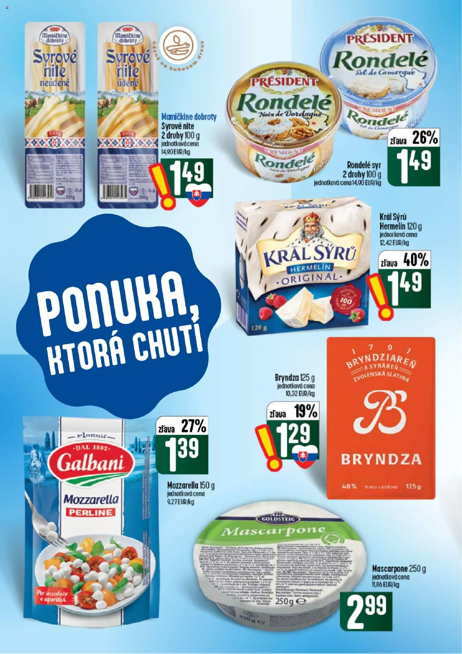 Nové COOP Jednota akcie – leták je platný od 10.09.2026 | Strana: 22 | Produkty: Syr, Mozzarella, Bryndza, Hermelín