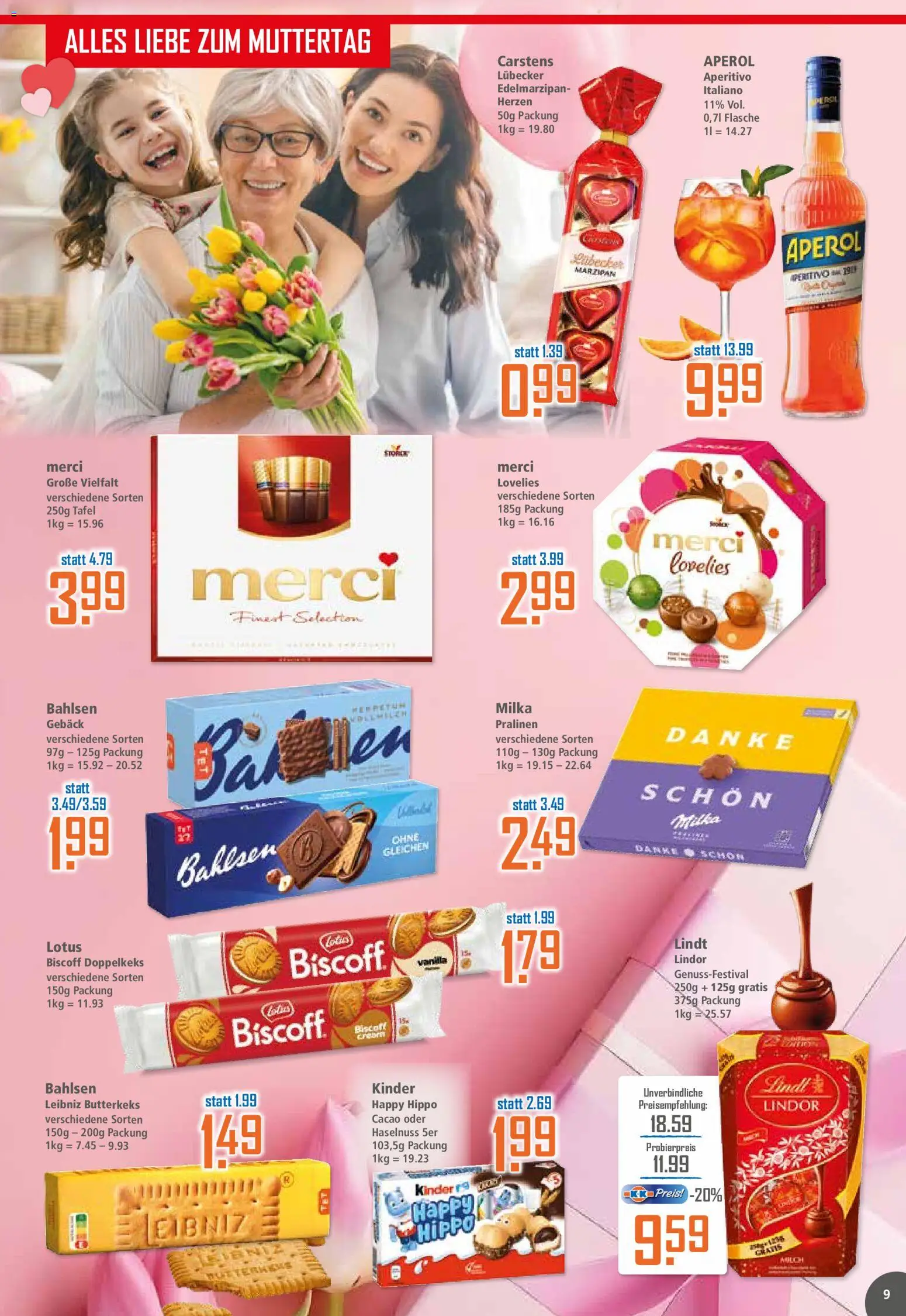 Klaas & Kock Prospekt 	 – gültig ab 04.05.2026 | Seite: 9 | Produkte: Merci, Milka, Aperol, Lindt