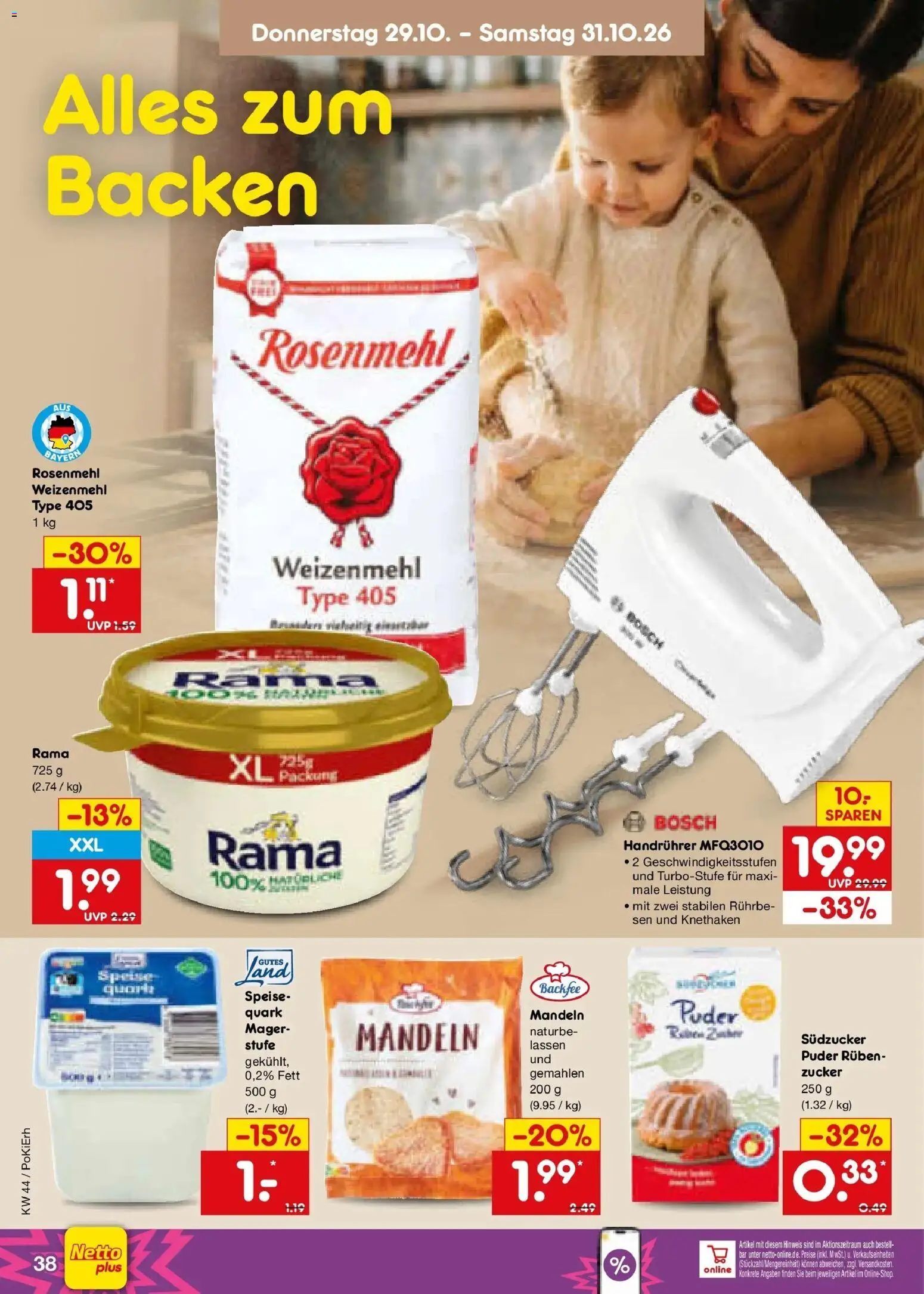 Netto Marken-Discount Prospekt München – gültig ab 26.10.2026 | Seite: 52 | Produkte: Quark, Puder, Weizenmehl, Mandeln