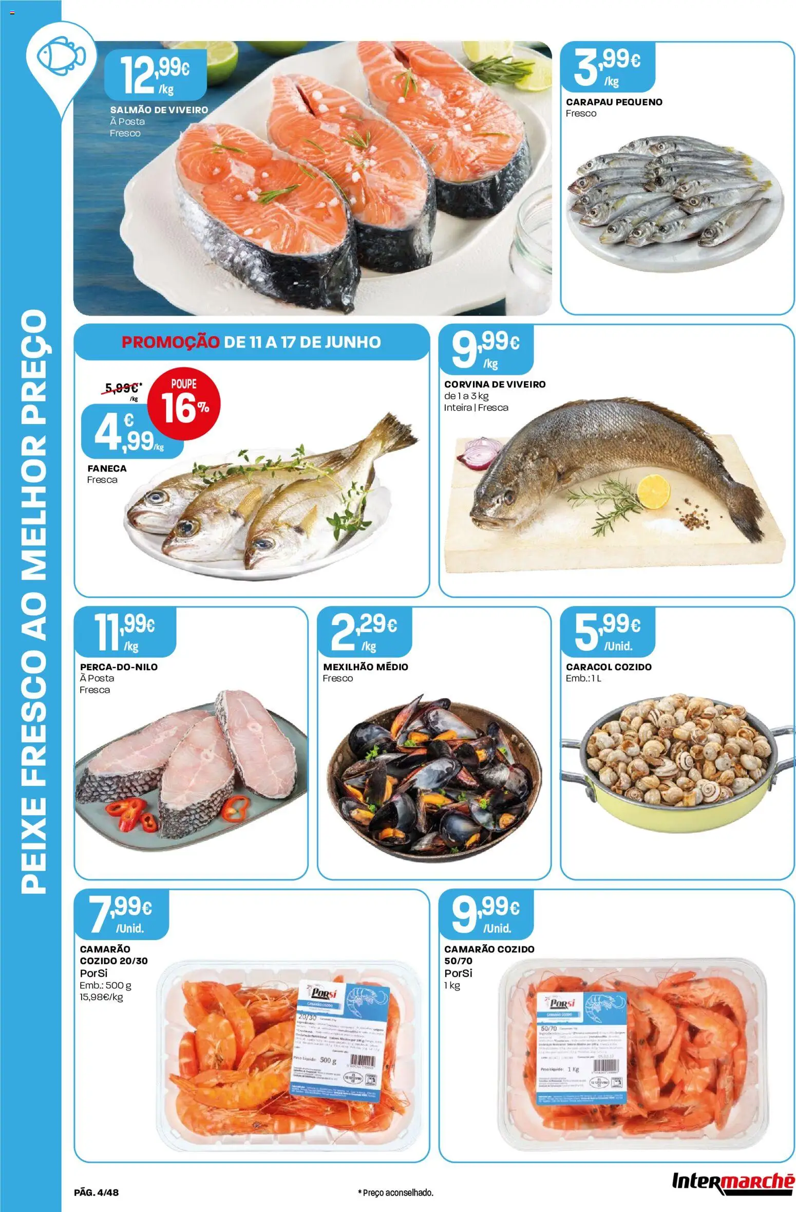 Intermarché folheto │ válido de 11.06.2026 | Página: 4 | Produtos: Camarão, Salmão, Peixe