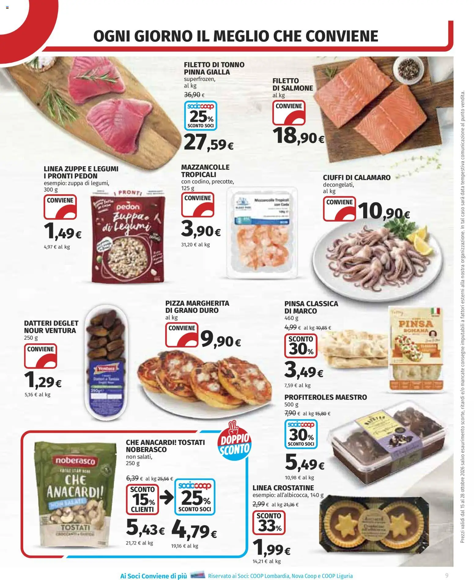 Volantino COOP del 15/10/2026 | Pagina: 9 | Prodotti: Pizza, Filetto di salmone, Filetto, Anacardi
