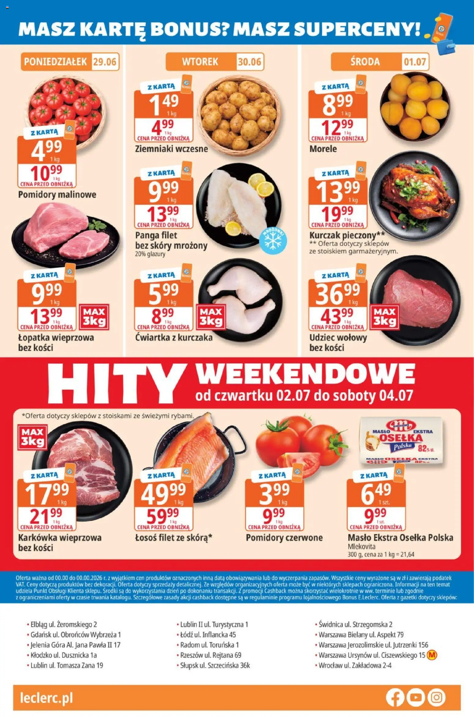 E.Leclerc gazetka od 30.06.2026 | Strona: 32 | Produkty: Osełka, Karkówka, Łosoś, Łosoś filet