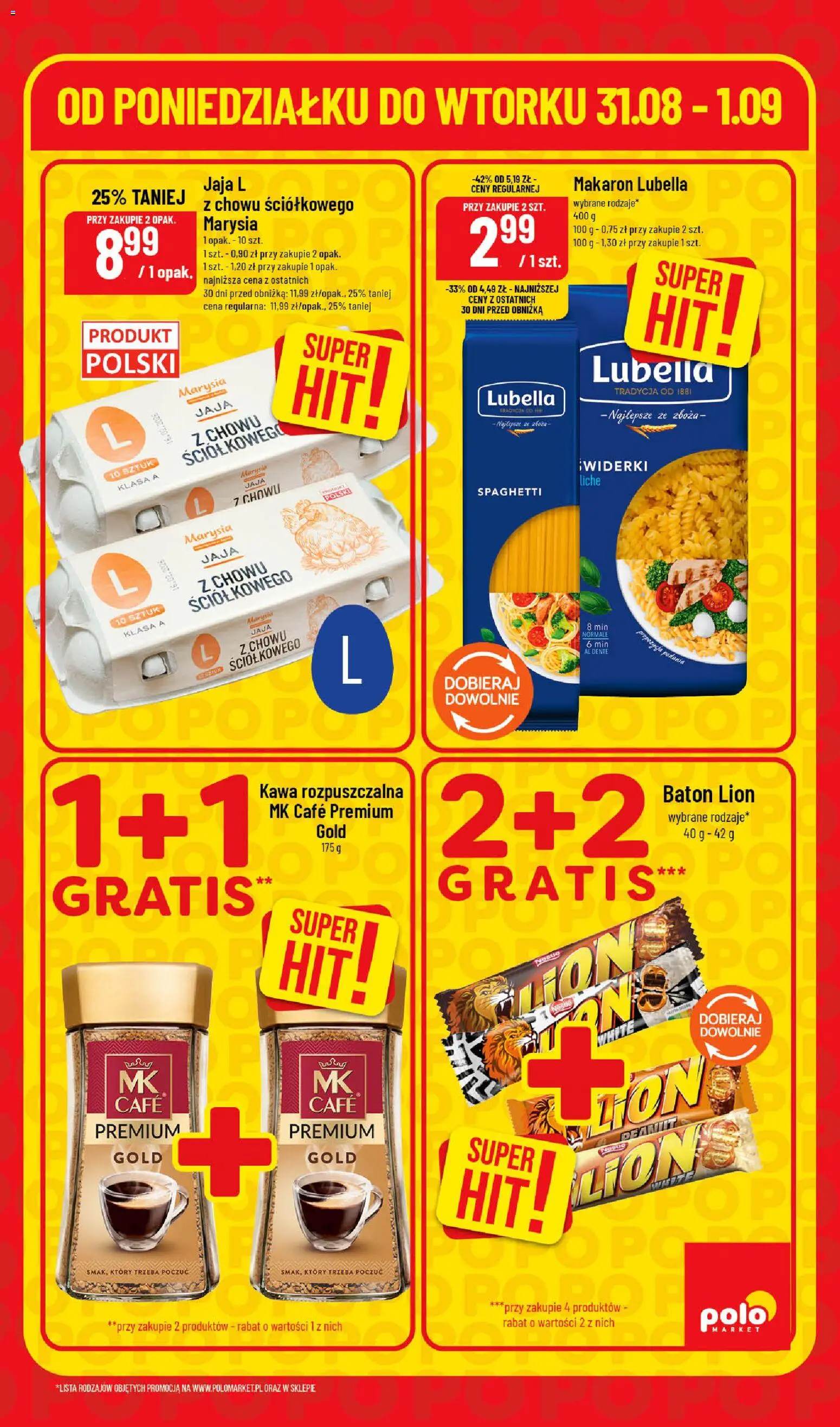 Nowa POLOmarket gazetka od jutra 31.08.2026 | Strona: 5 | Produkty: Spaghetti, Kawa rozpuszczalna, Baton, Kawa