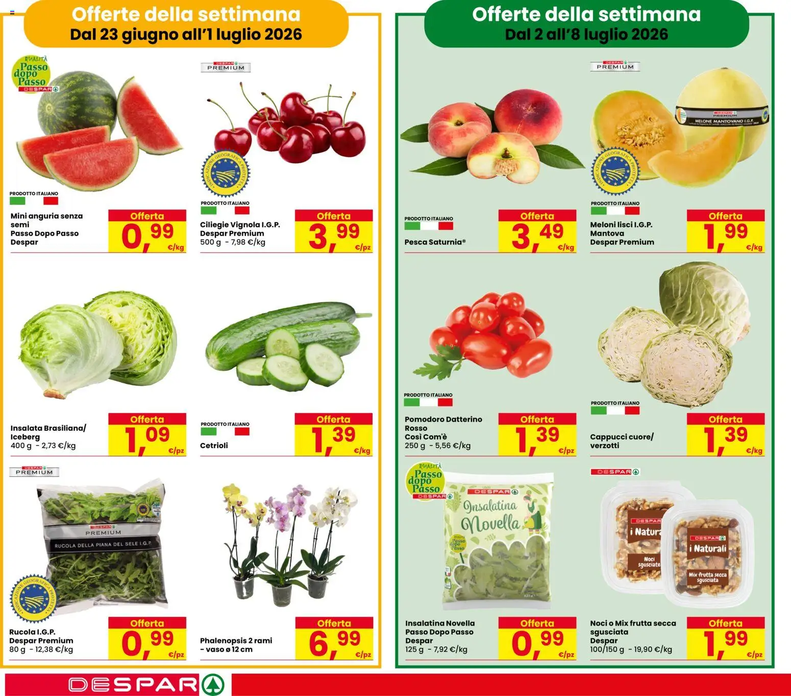 Volantino Despar del 23/06/2026 | Pagina: 12 | Prodotti: Rucola, Cetrioli, Pomodoro, Vaso