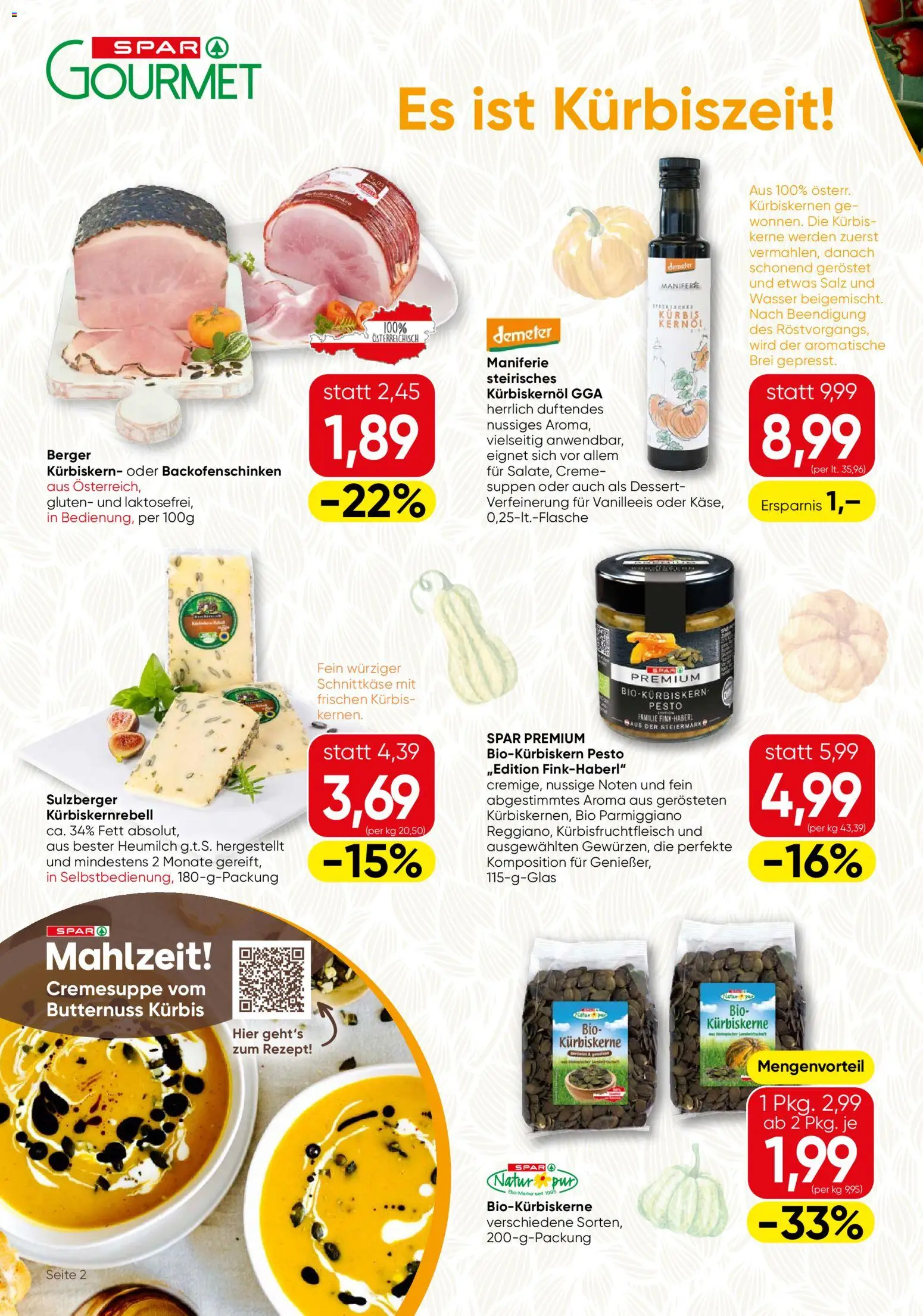 SPAR Gourmet Flugblatt gültig ab 08.10.2026 | Seite: 2 | Produkte: Wasser, Salz, Creme, Geröstet