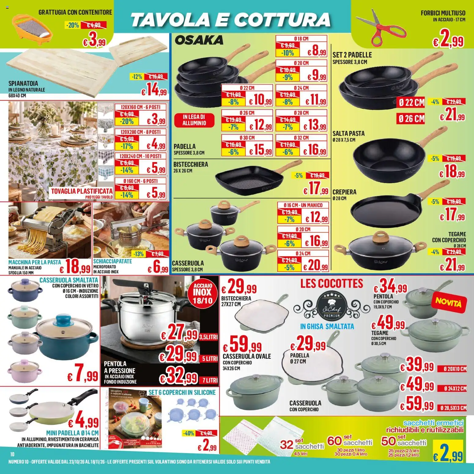 Volantino Satur del 23/10/2026 | Pagina: 10 | Prodotti: Coperchio, Padella, Casseruola, Tovaglia