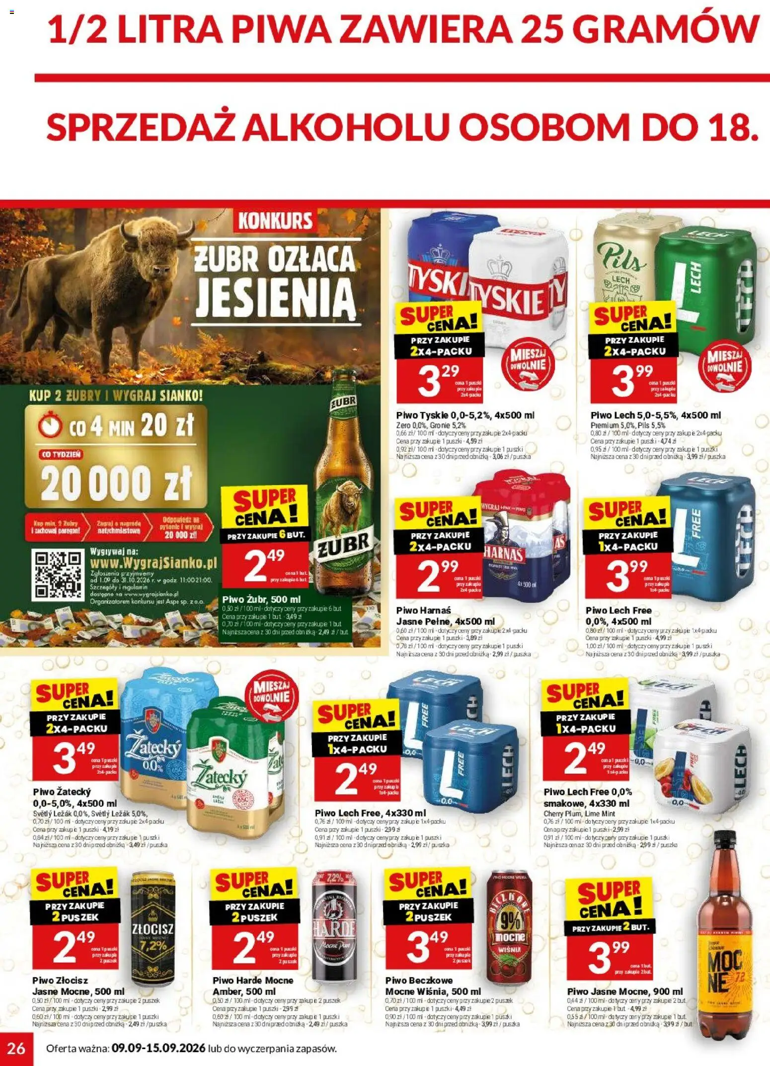 Twój Market gazetka od 09.09.2026 | Strona: 26 | Produkty: Tyskie, Harnaś, Piwo, Piwo zatecky