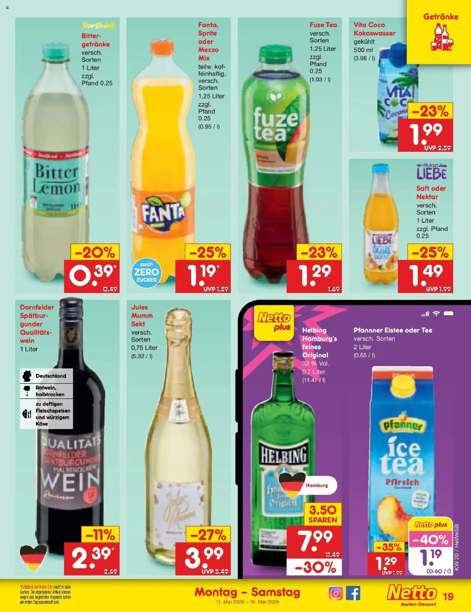 Netto Marken-Discount Prospekt Hamburg	 – gültig ab 10.05.2026 | Seite: 24 | Produkte: Fuze tea, Käse, Zucker, Wein