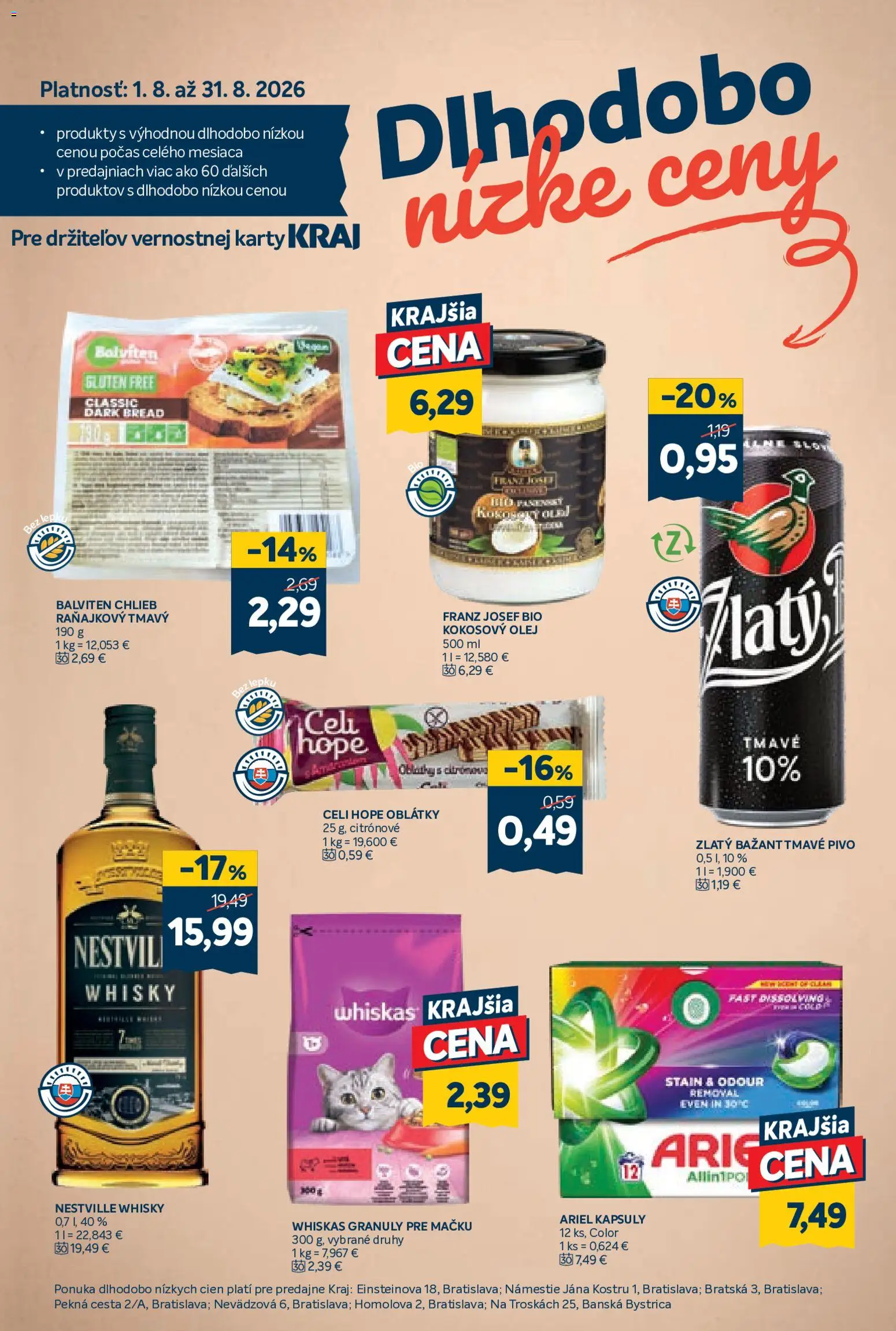 Nové Kraj akcie – leták je platný od 13.08.2026 | Strana: 15 | Produkty: Kokosový olej, Olej, Oblátky, Ariel