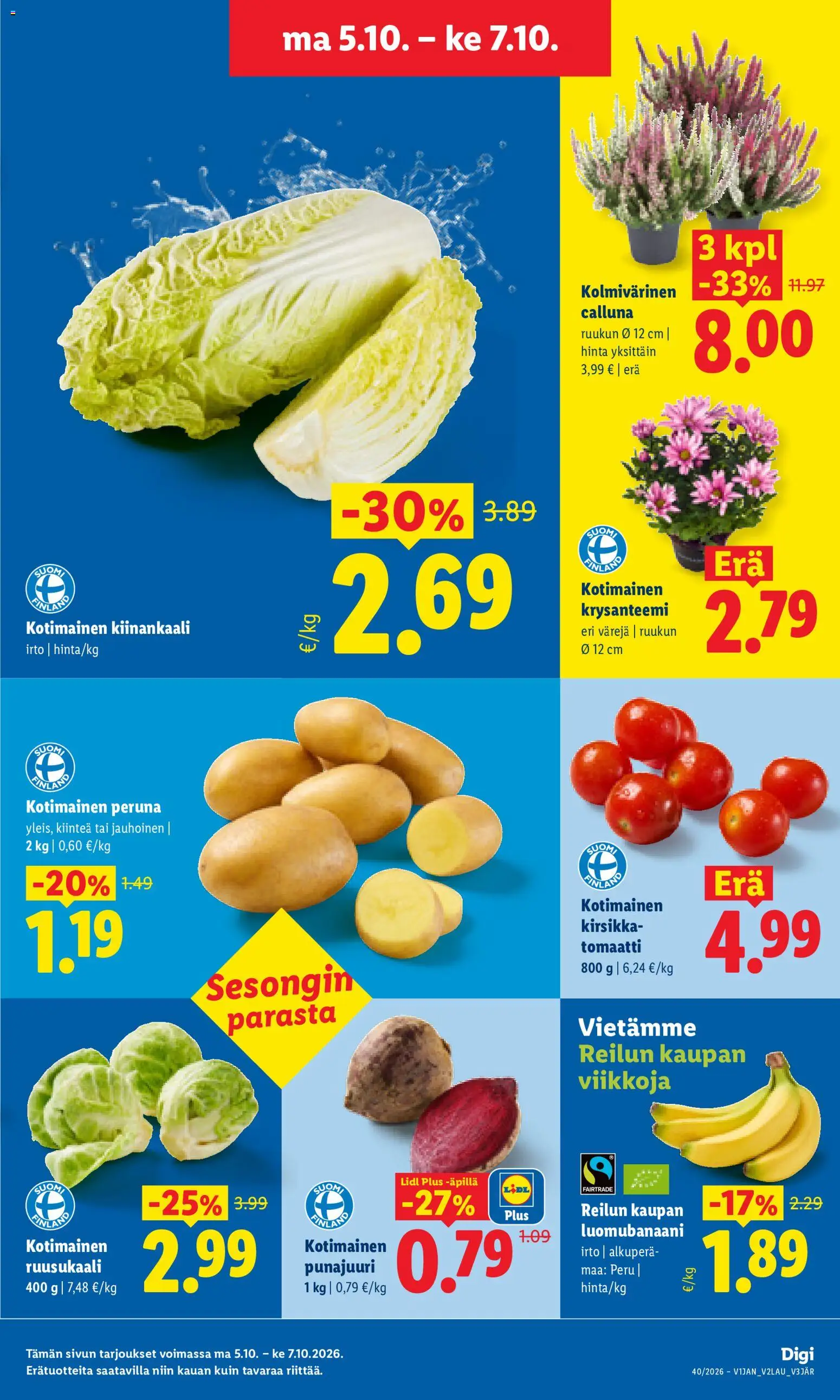 Lidl tarjoukset Vihti – voimassa 05/10/2026 alkaen | Sivu: 3 | Tuotteet: Ruusukaali, Kirsikkatomaatti, Peruna, Punajuuri