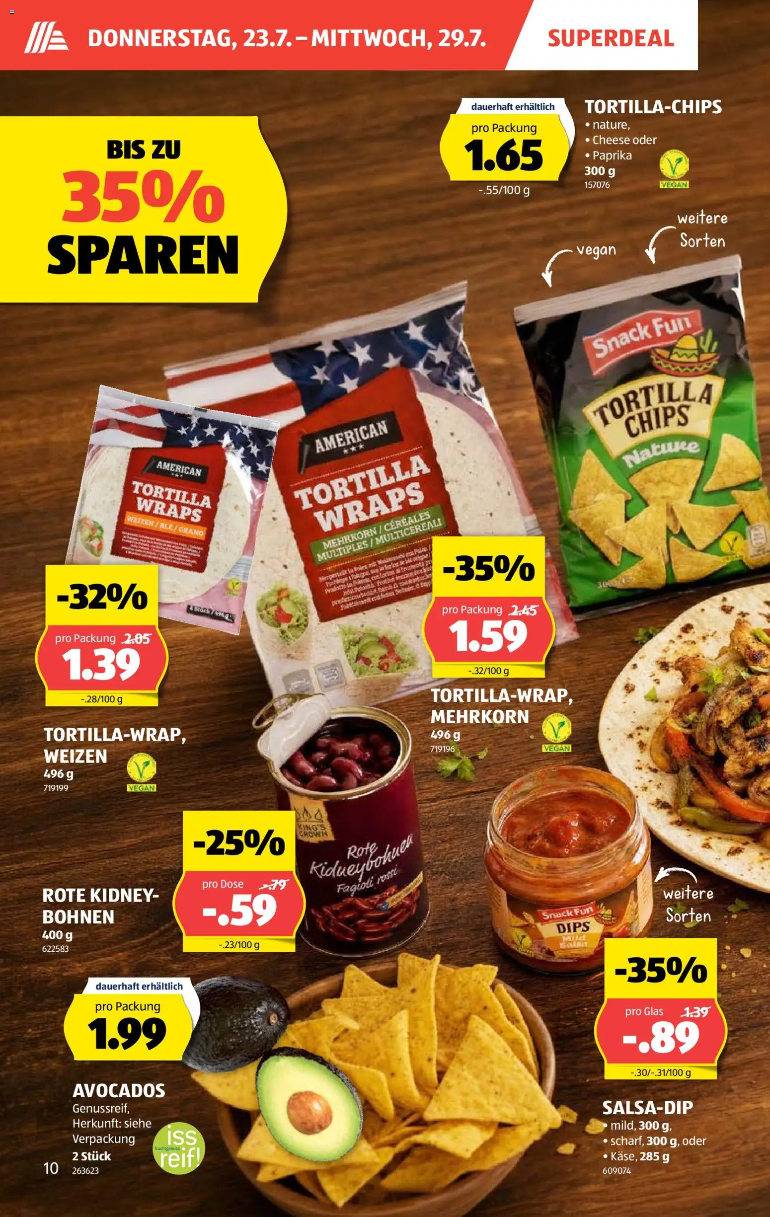 Aldi aktionen – gültig ab 23.07.2026 | Seite: 10 | Produkte: Glas, Paprika, Chips, Tortilla-Chips