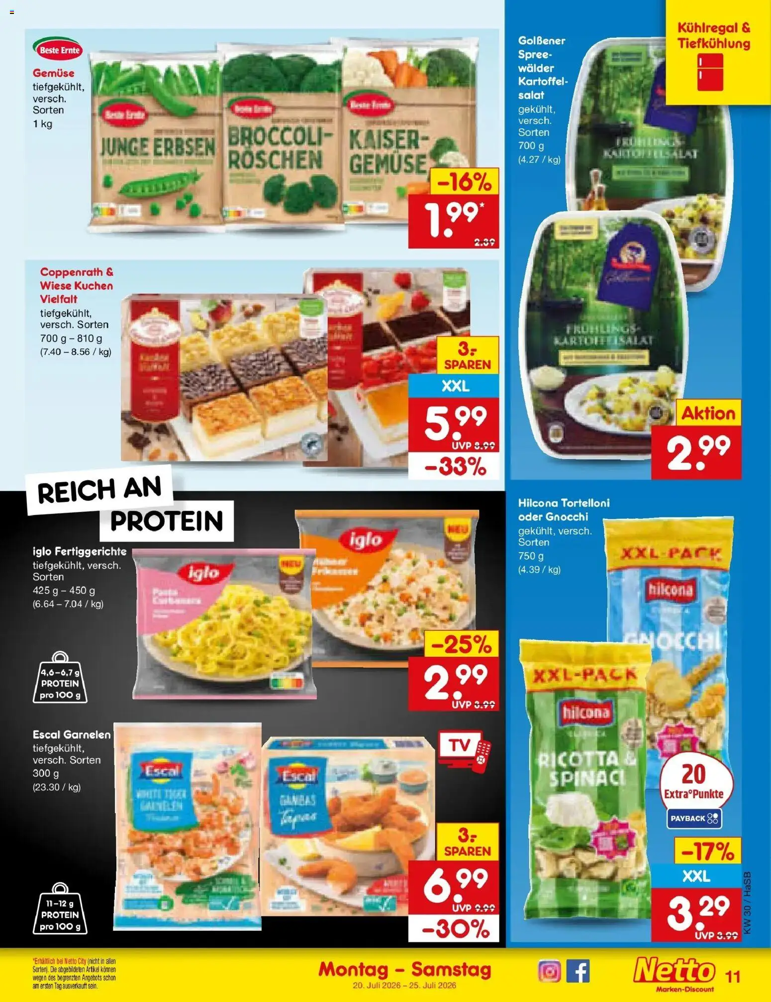 Netto Marken-Discount Prospekt Wuppertal – gültig ab 20.07.2026 | Seite: 17 | Produkte: Iglo, Garnelen, Gemüse, Erbsen