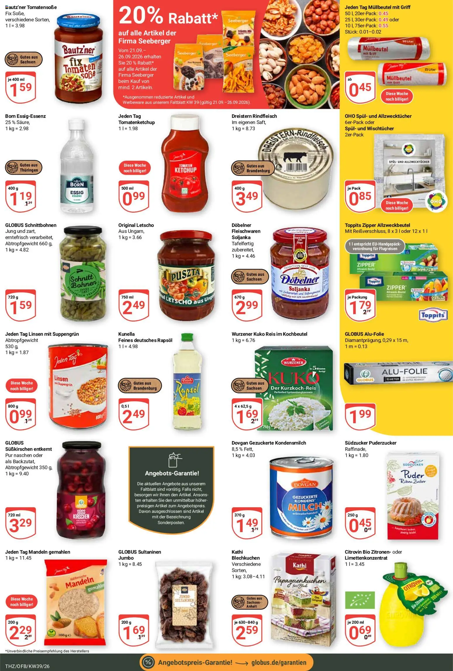 Globus Prospekt Theißen – gültig ab 21.09.2026 | Seite: 20 | Produkte: Milch, Puder, Tomaten, Kirschen