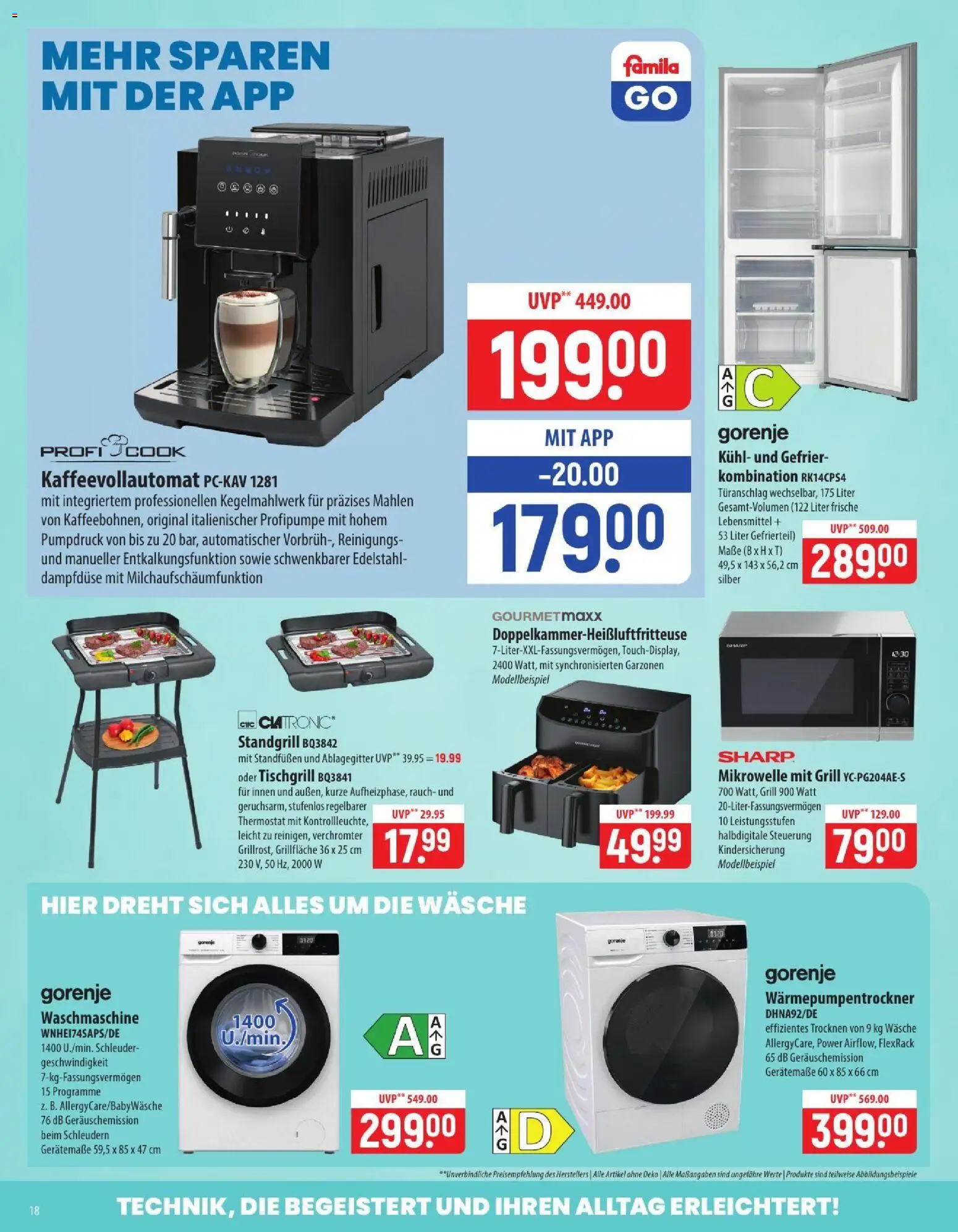 Famila Prospekt – gültig ab 06.07.2026 | Seite: 18 | Produkte: Mikrowelle, Grill, Waschmaschine, Kaffeevollautomat