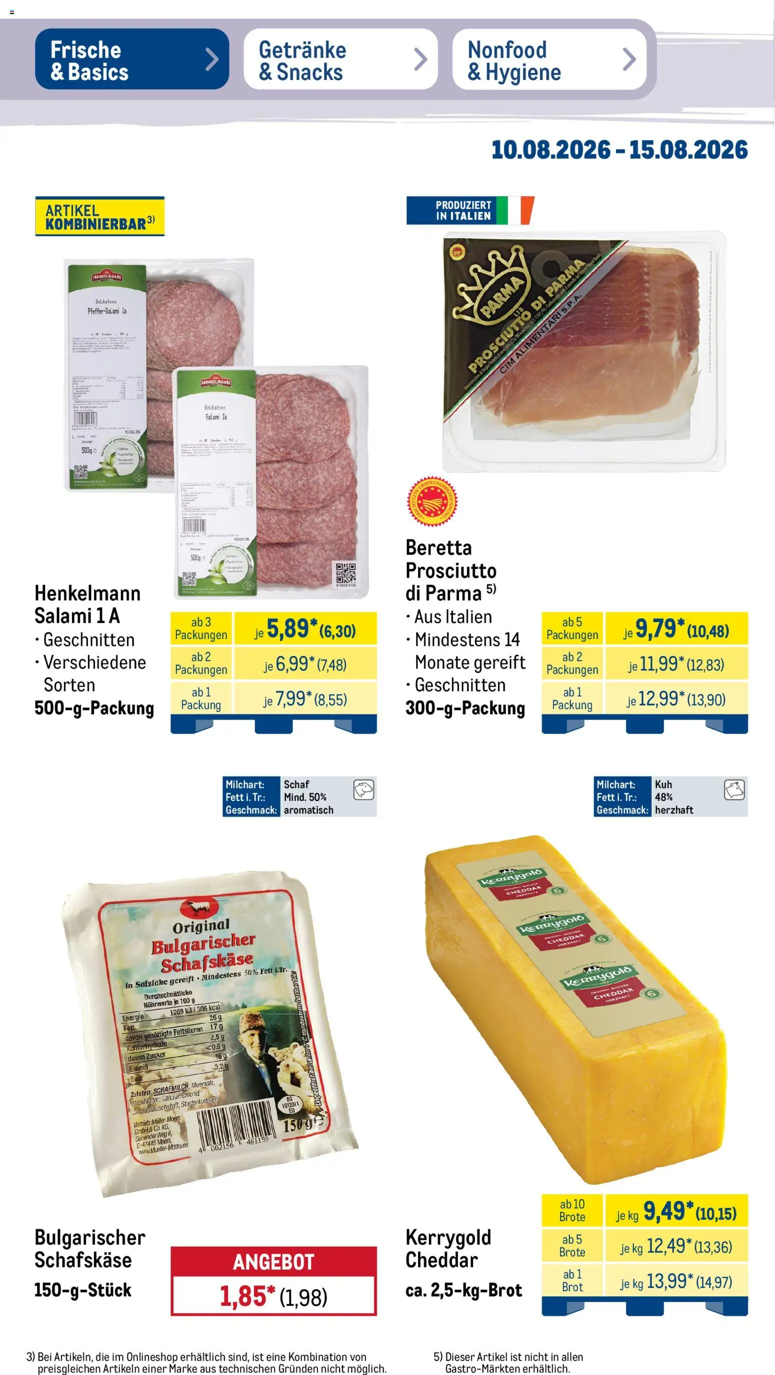 Metro Prospekt – gültig ab 10.08.2026 | Seite: 12 | Produkte: Salz, Zucker, Brot, Schafskase