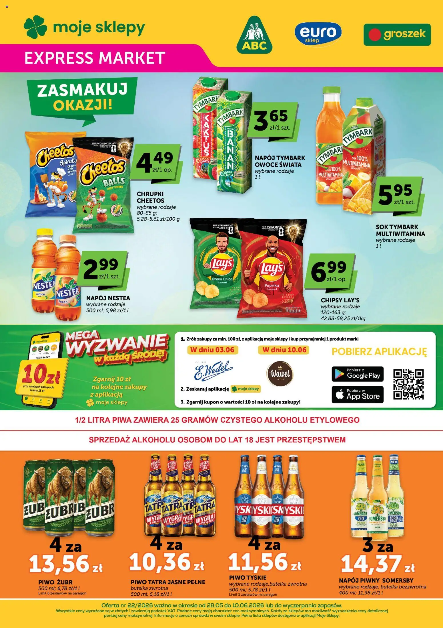 ABC gazetka - Expressmarket od 28.05.2026 | Strona: 1 | Produkty: Chipsy, Chrupki, Tyskie, Owoce