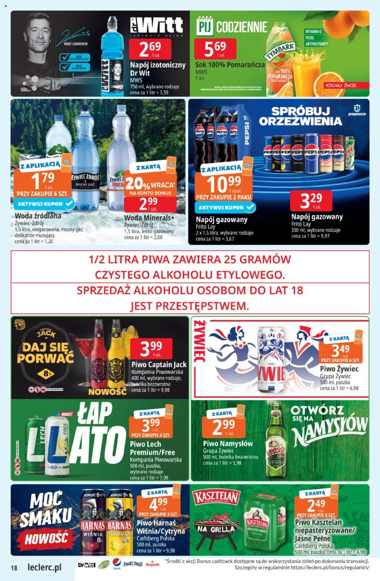E.Leclerc gazetka od 22.09.2026 | Strona: 18 | Produkty: Lech, Piwo kasztelan, Piwo Harnaś, Harnaś