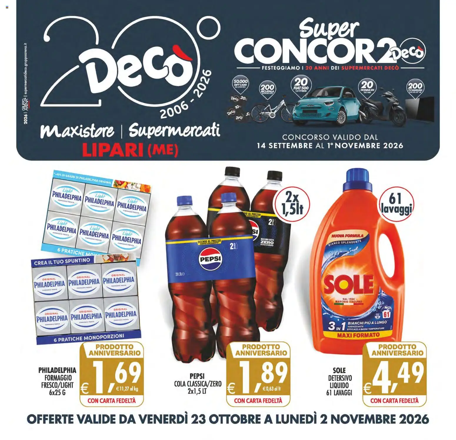 Volantino Decò del 23/10/2026 | Pagina: 1 | Prodotti: Zucchero, Formaggio, Pepsi