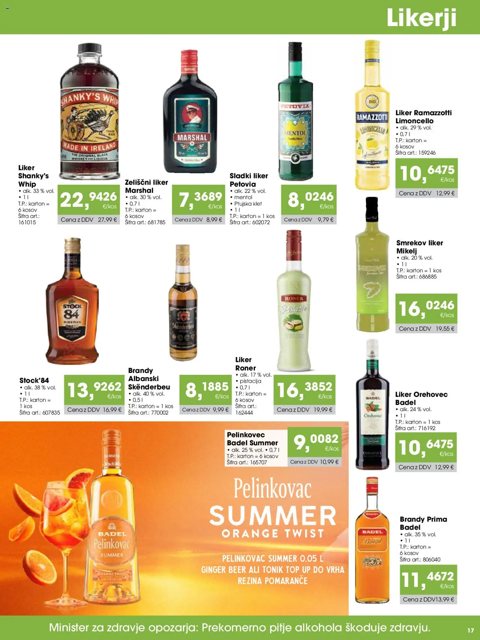 Novi Tuš katalog ponudbe – veljaven od 15.08.2026 | Stran: 17 | Izdelki: Kos, Tonik, Pomarance