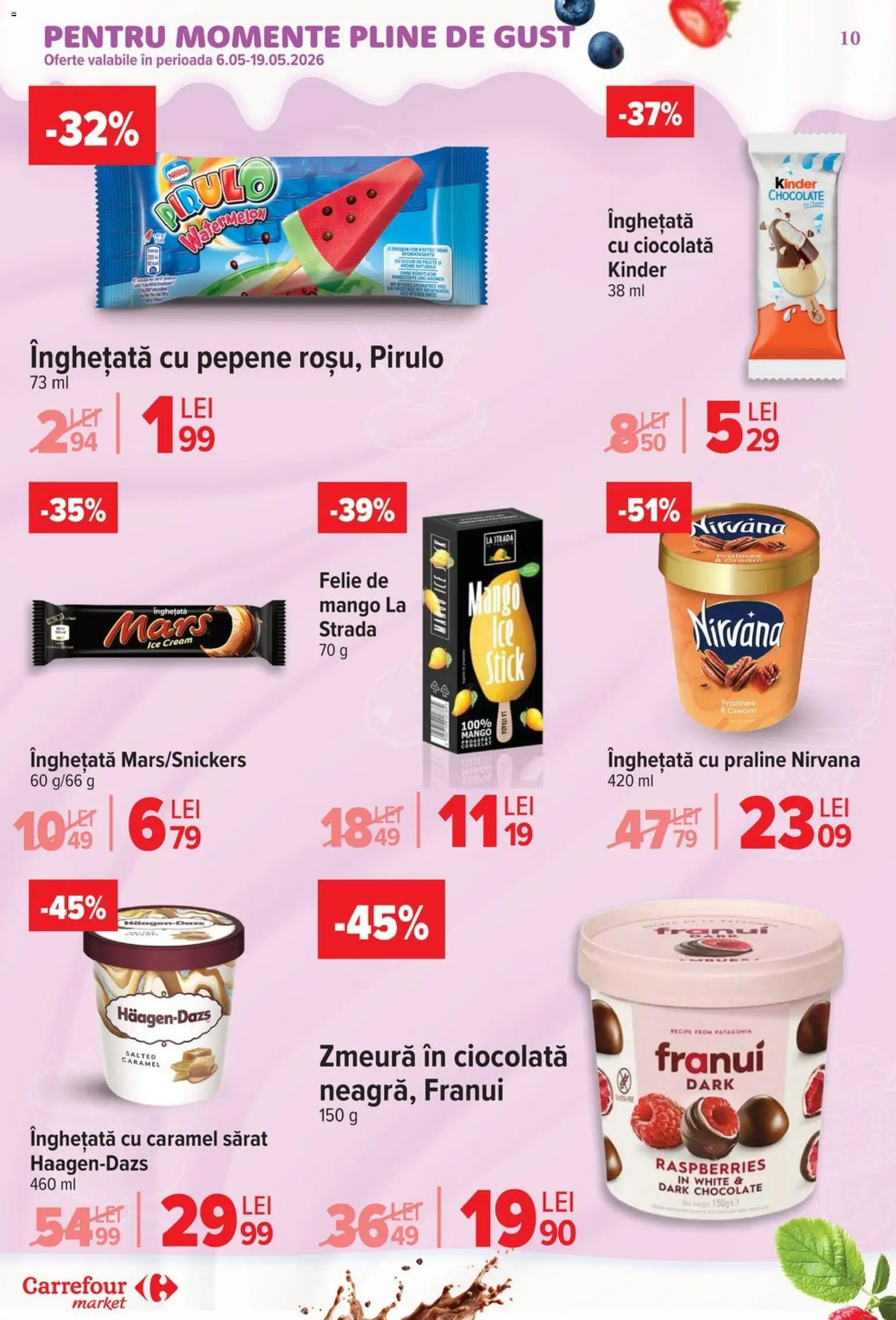 Noul catalog Carrefour – valabil de la 06.05.2026 | Pagină: 13 | Produse: Zmeură, Ciocolată, Înghețată, Mango