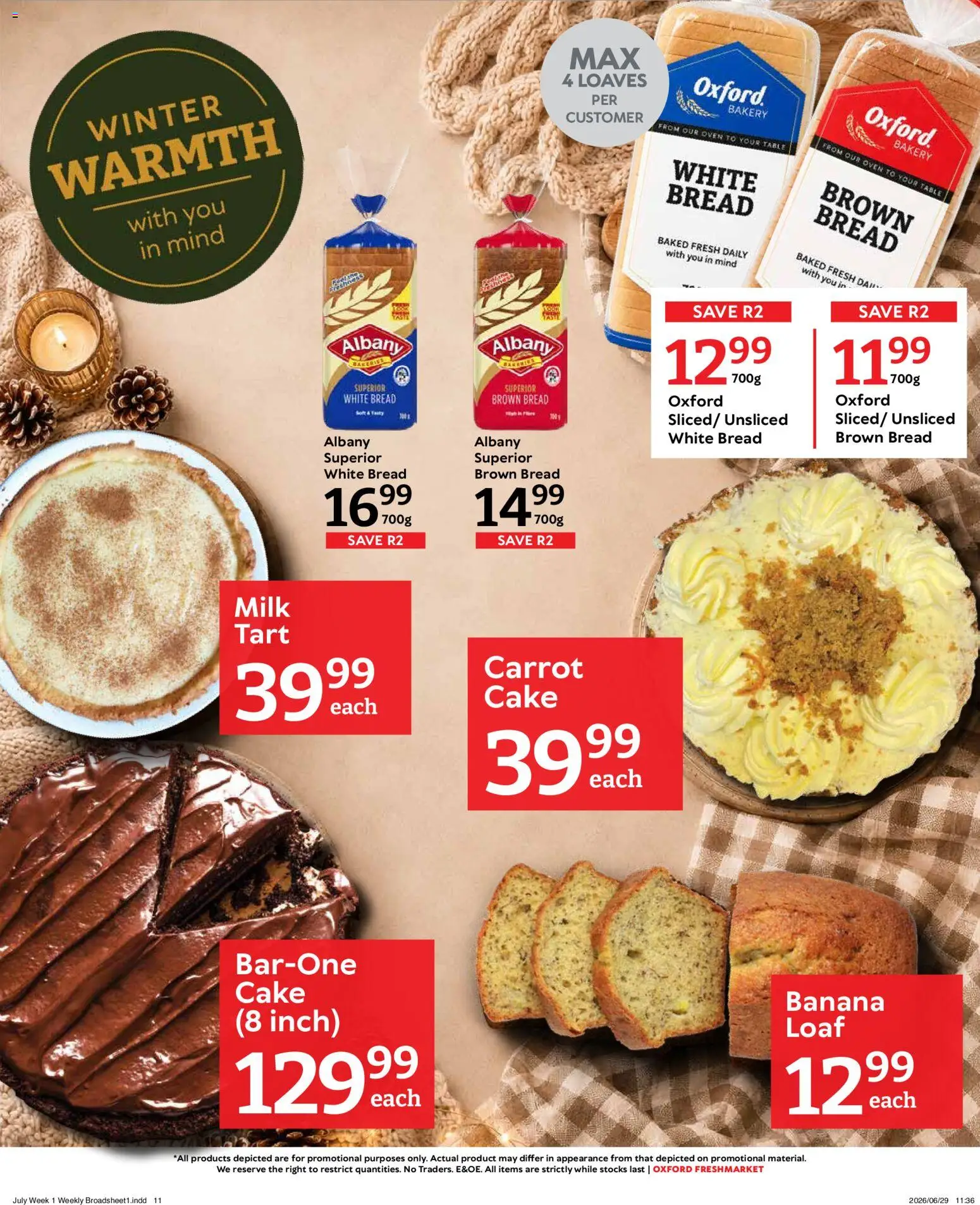 New Oxford Freshmarket catalogue – valid from 01/07/2026 | Page: 11 | Products: Cake, Table, Milk, Bread