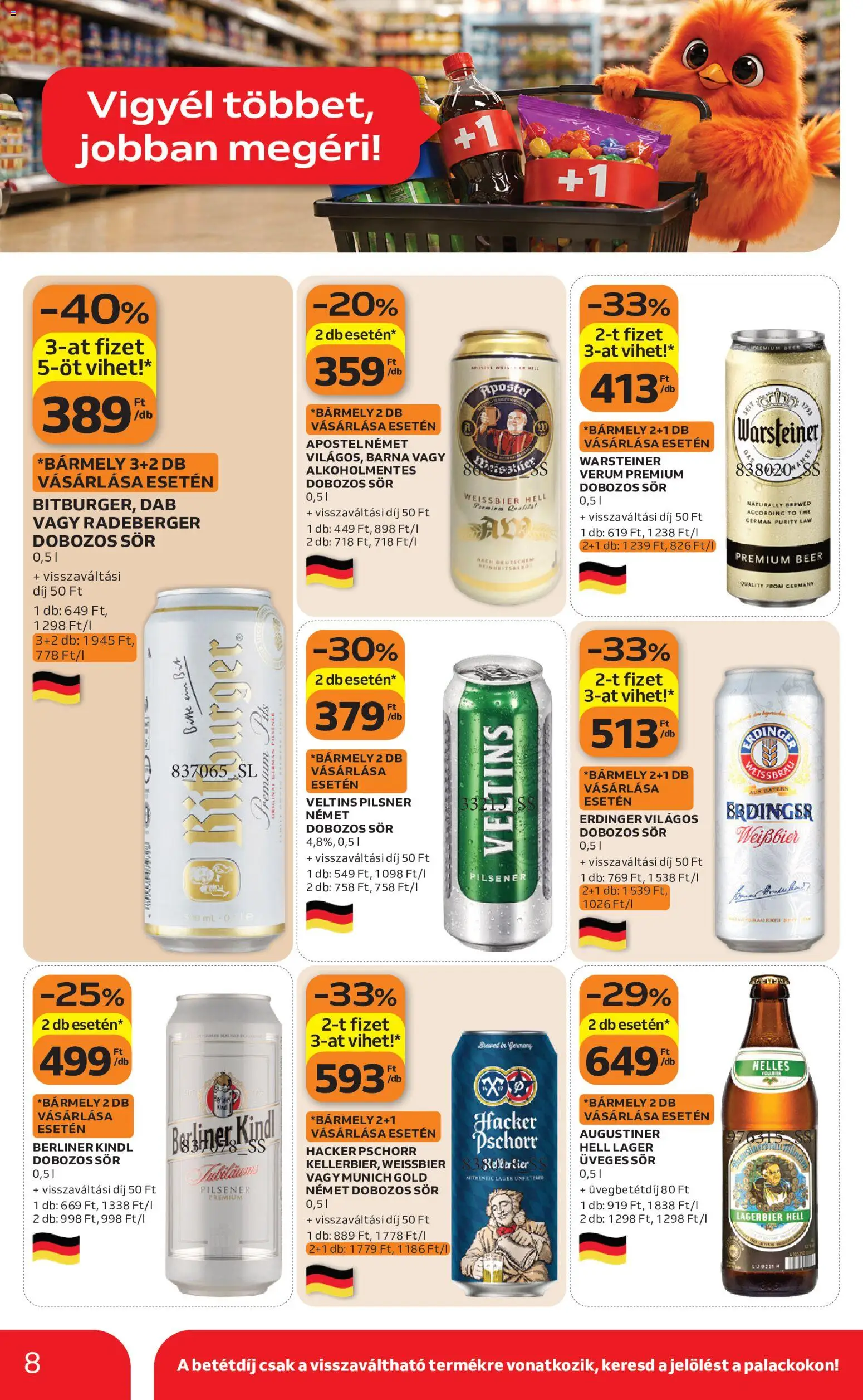 Auchan akciós ujság - amely érvényes a következő dátumtól: 2026.08.06. | Oldal: 8 | Termékek: Dobozos sör, Sör