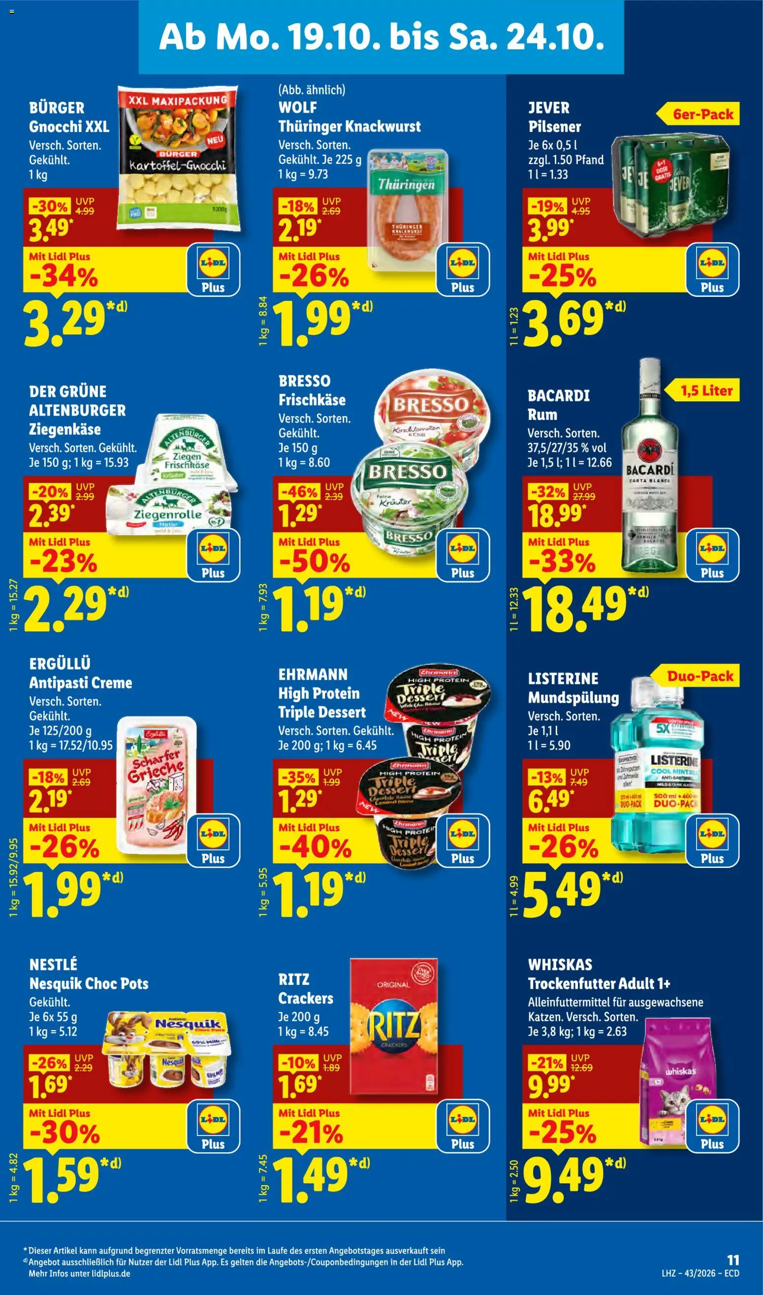 Lidl Německo leták od 19.10.2026 | Strana: 21 | Produkty: Burger, Listerine, Gnocchi, Protein