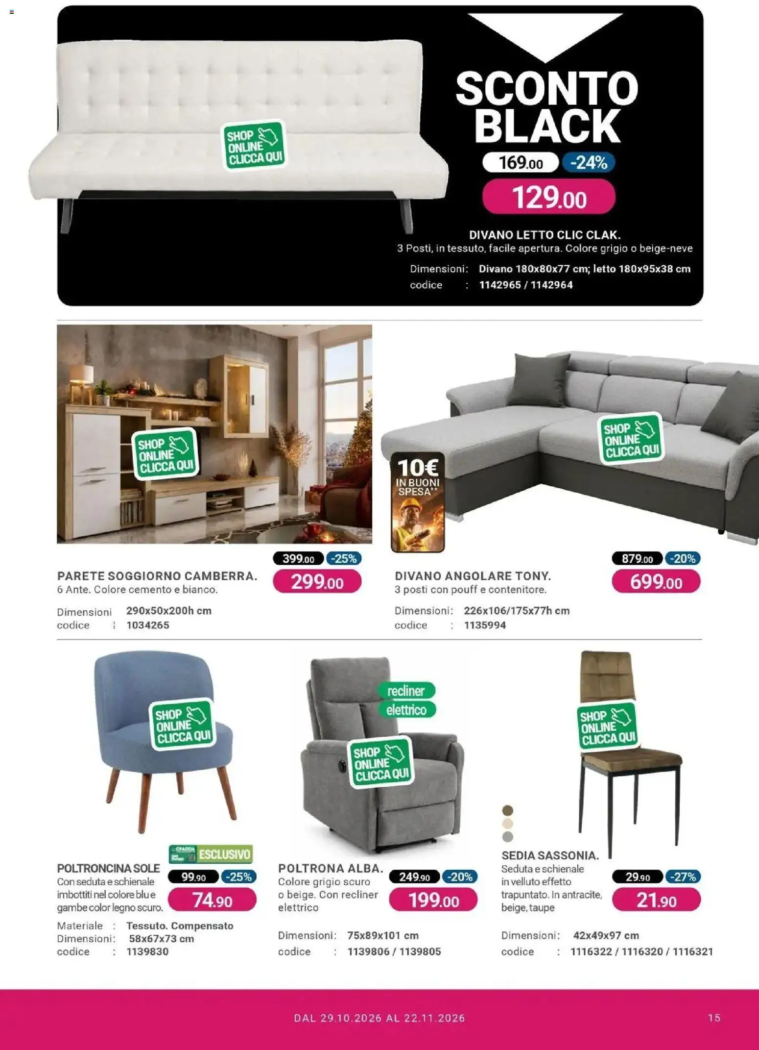 Nuovo CFadda volantino Settimo San Pietro dal 29/10/2026 > offerte anteprima 🛍️ | Pagina: 15 | Prodotti: Divano angolare, Letto, Poltrona, Sedia