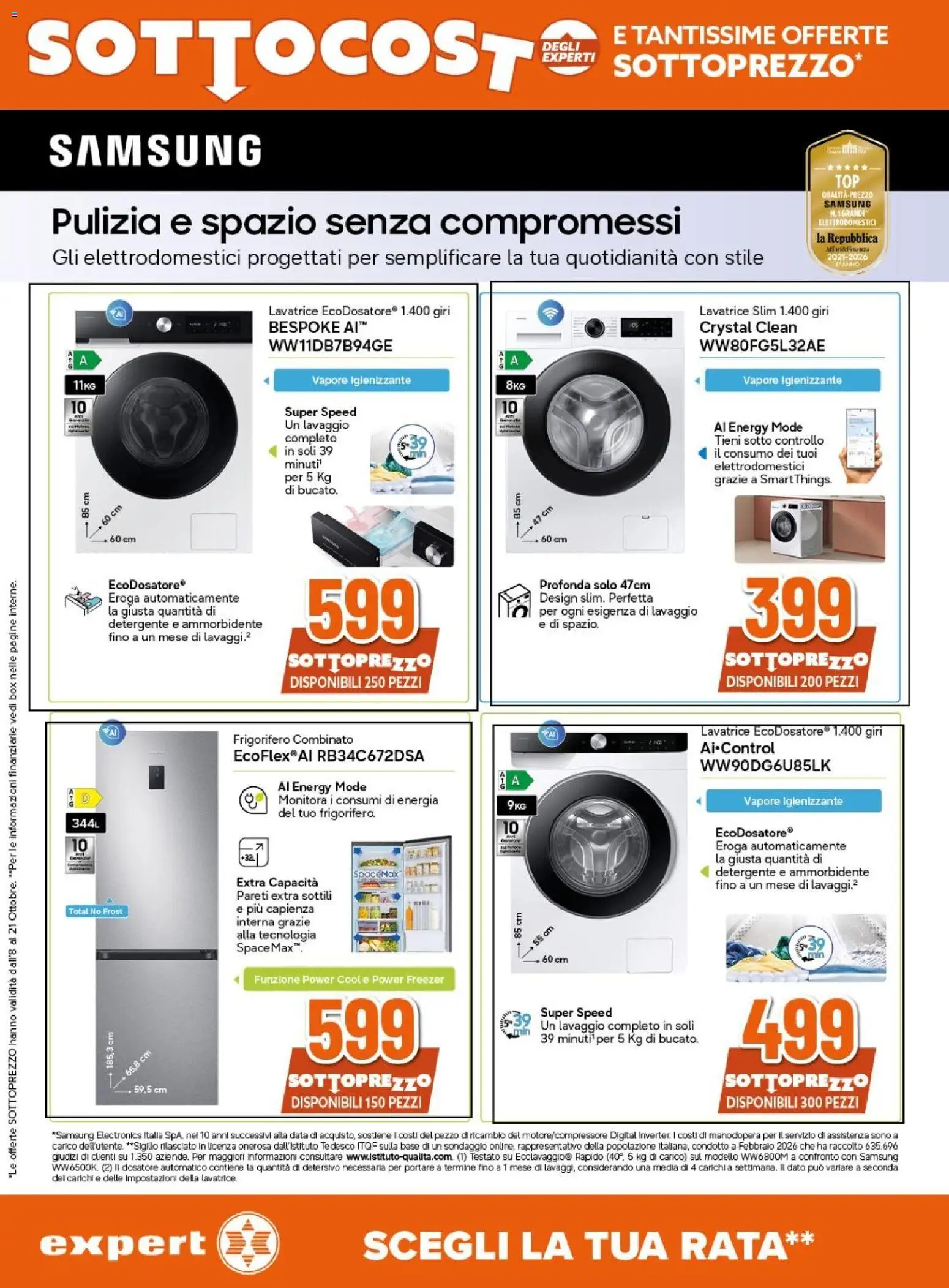 Volantino Expert del 08/10/2026 | Pagina: 26 | Prodotti: Freezer, Frigorifero, Frigorifero combinato, Samsung