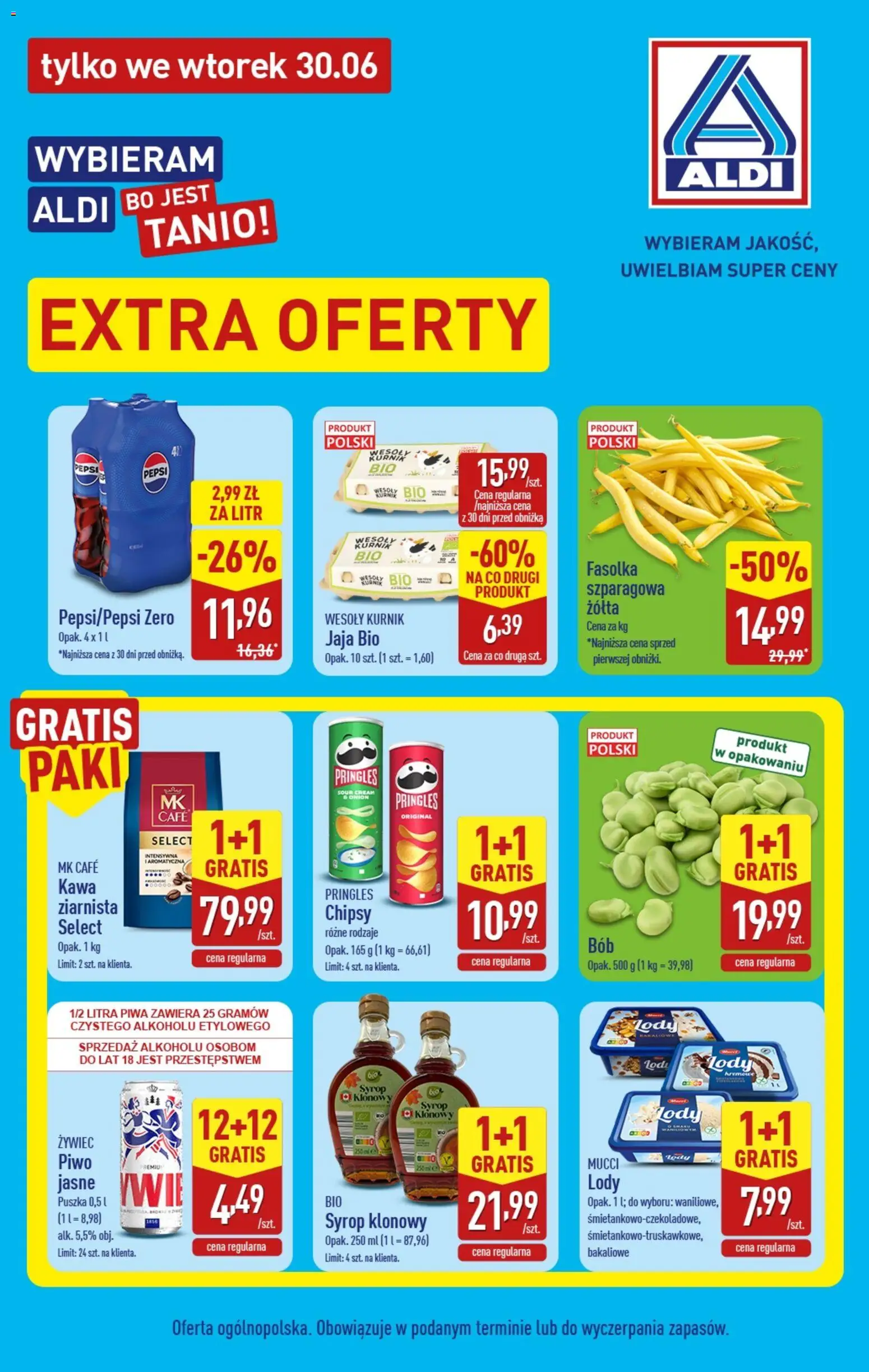 Aldi gazetka - Extra oferta od 30.06.2026 | Strona: 1 | Produkty: Syrop, Chipsy, Pepsi, Kawa