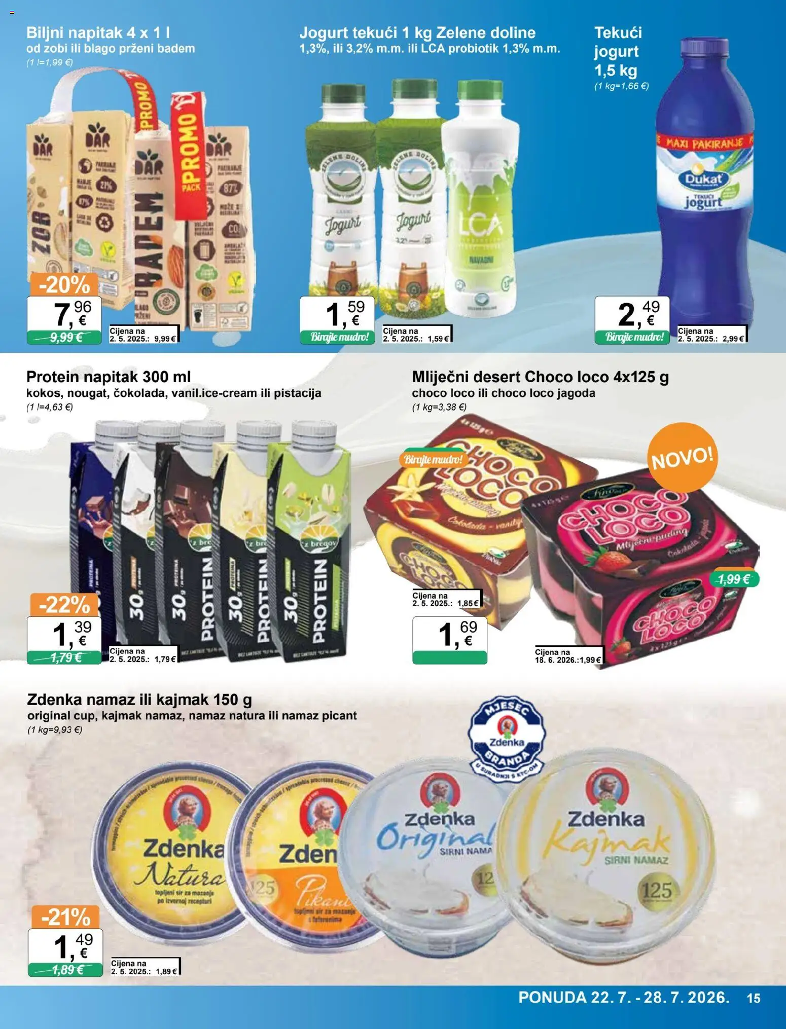 KTC katalog | vrijedi od 22.07.2026 | Stranica: 15 | Proizvodi: Protein, Topljeni sir, Kajmak, Namaz