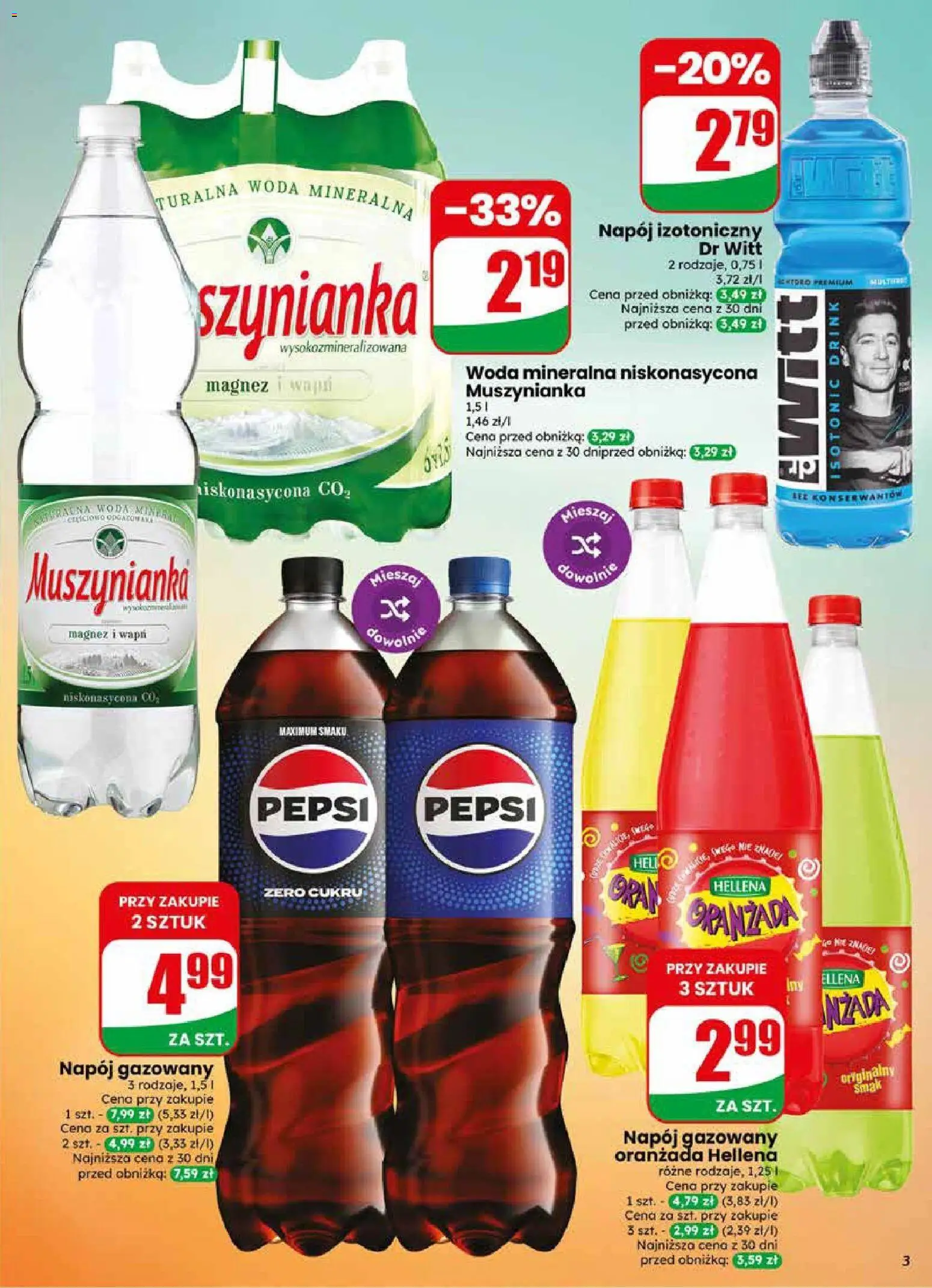 Dino gazetka od 03.06.2026 | Strona: 3 | Produkty: Pepsi, Muszynianka, Oranżada hellena, Woda